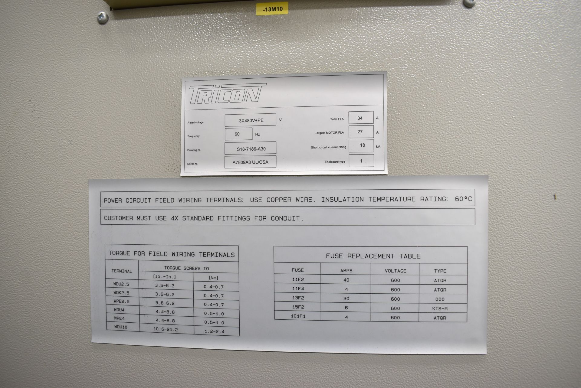 TRICON CONTROL CABINET WITH 3X480V+PE RATED VOLTAGE, 60HZ, 34A TOTAL FLA (CI) (DELAYED DELIVERY) [ - Image 26 of 41