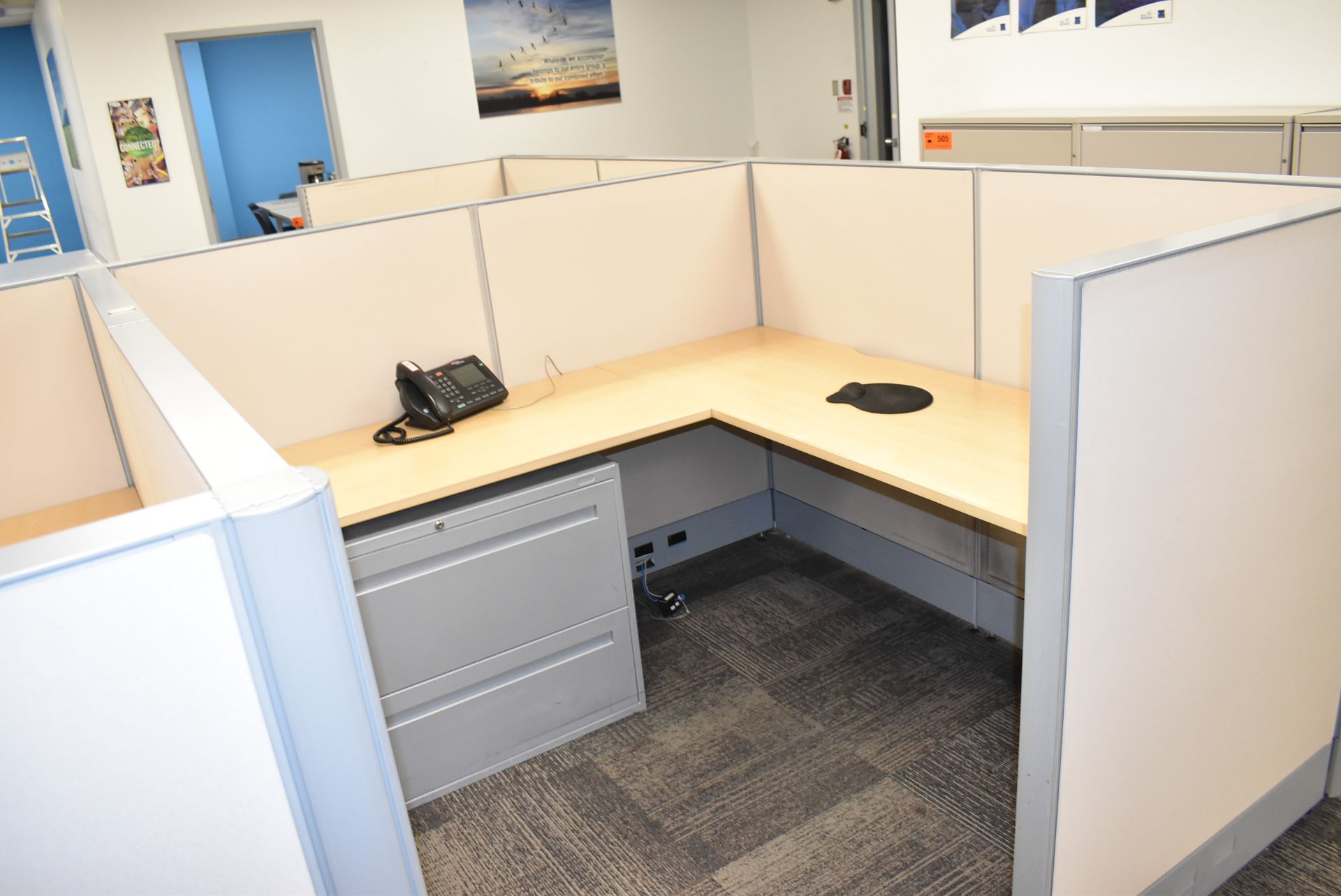 LOT/ (11) CUBICLE WORKSTATIONS WITH ASSOCIATED OFFICE CHAIRS & FILE CABINETS - Image 2 of 12