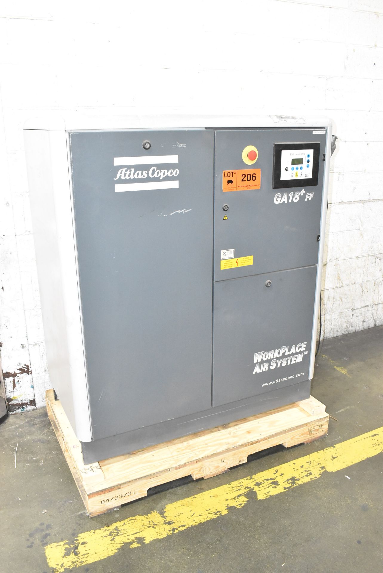 ATLAS COPCO (2006) GA18+ 25 HP ROTARY SCREW AIR COMPRESSOR WITH 129 PSI, 105.5 CFM, 3550 RPM, S/N: