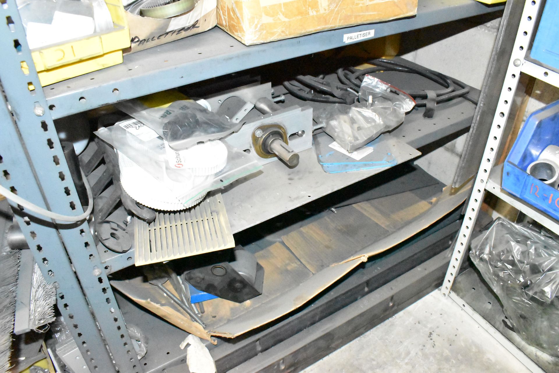 LOT/ (5) SECTIONS OF STEEL SHELVING WITH CONTENTS - INCLUDING BEARINGS, DRIVE BELTS, GAUGES, - Image 23 of 26