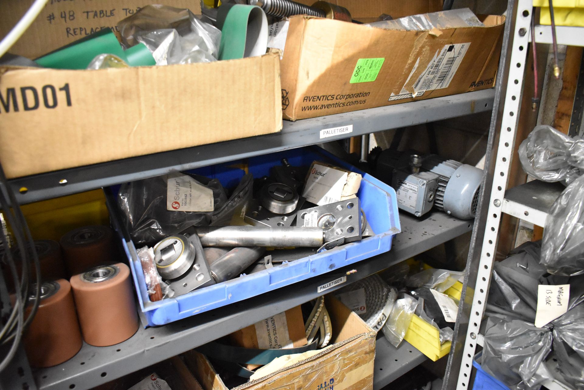 LOT/ (5) SECTIONS OF STEEL SHELVING WITH CONTENTS - INCLUDING BEARINGS, DRIVE BELTS, GAUGES, - Image 21 of 26