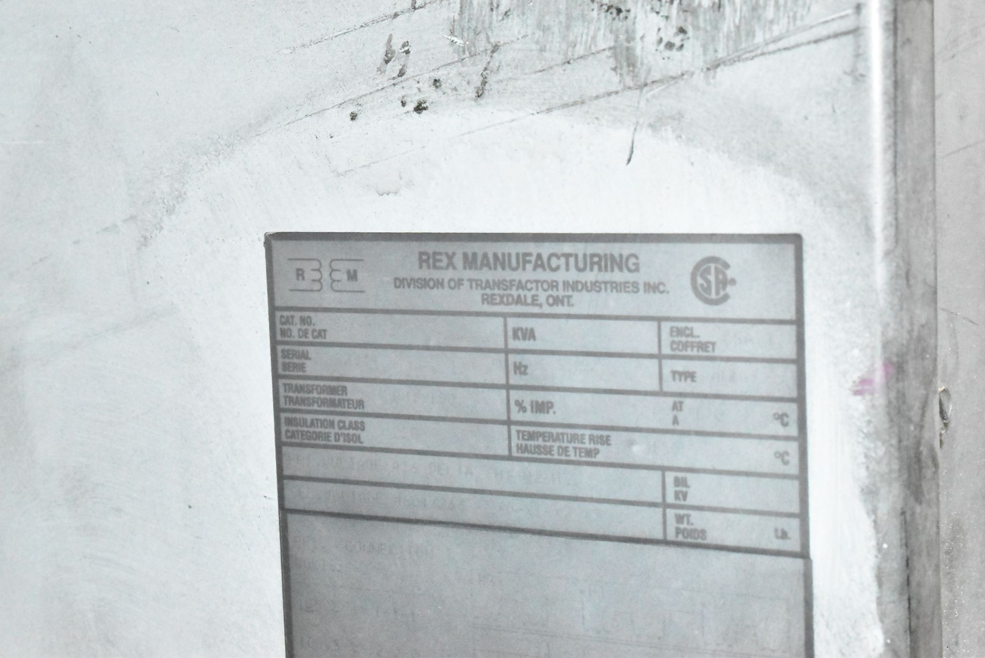 REX HEAVY DUTY TRANSFORMER WITH 416HV-3PH-60HZ, S/N: N/A (CI) [RIGGING FEE FOR LOT #162 - $475 CAD - Image 2 of 2