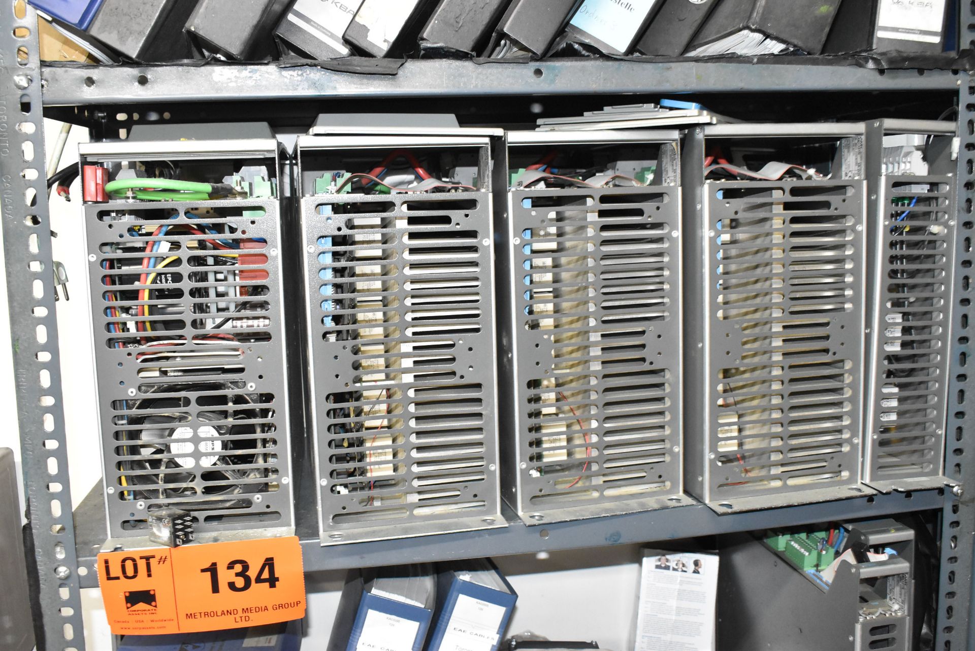 LOT/ (2) SECTIONS OF STEEL SHELVES WITH CONTENTS - INCLUDING ELECTRIC MOTORS, COMPUTER MODULES - Image 3 of 7