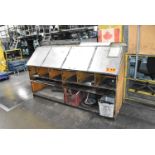 LOT/ DOUBLE SIDED WORK STATION/WORKBENCH, SHOP CABINET & FILE CABINETS WITH SHOP SUPPLIES