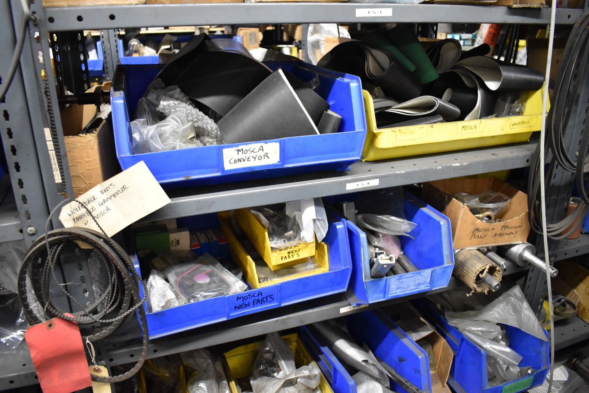 LOT/ (5) SECTIONS OF STEEL SHELVING WITH CONTENTS - INCLUDING BEARINGS, DRIVE BELTS, GAUGES, - Image 15 of 26