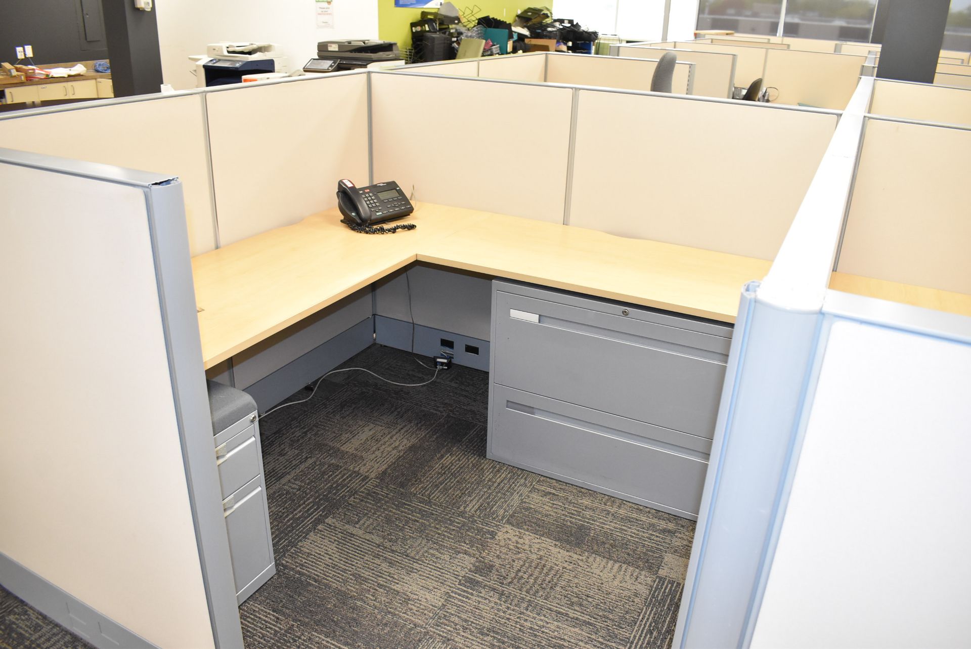LOT/ (10) CUBICLE WORKSTATIONS WITH ASSOCIATED OFFICE CHAIRS & FILE CABINETS - Image 11 of 11