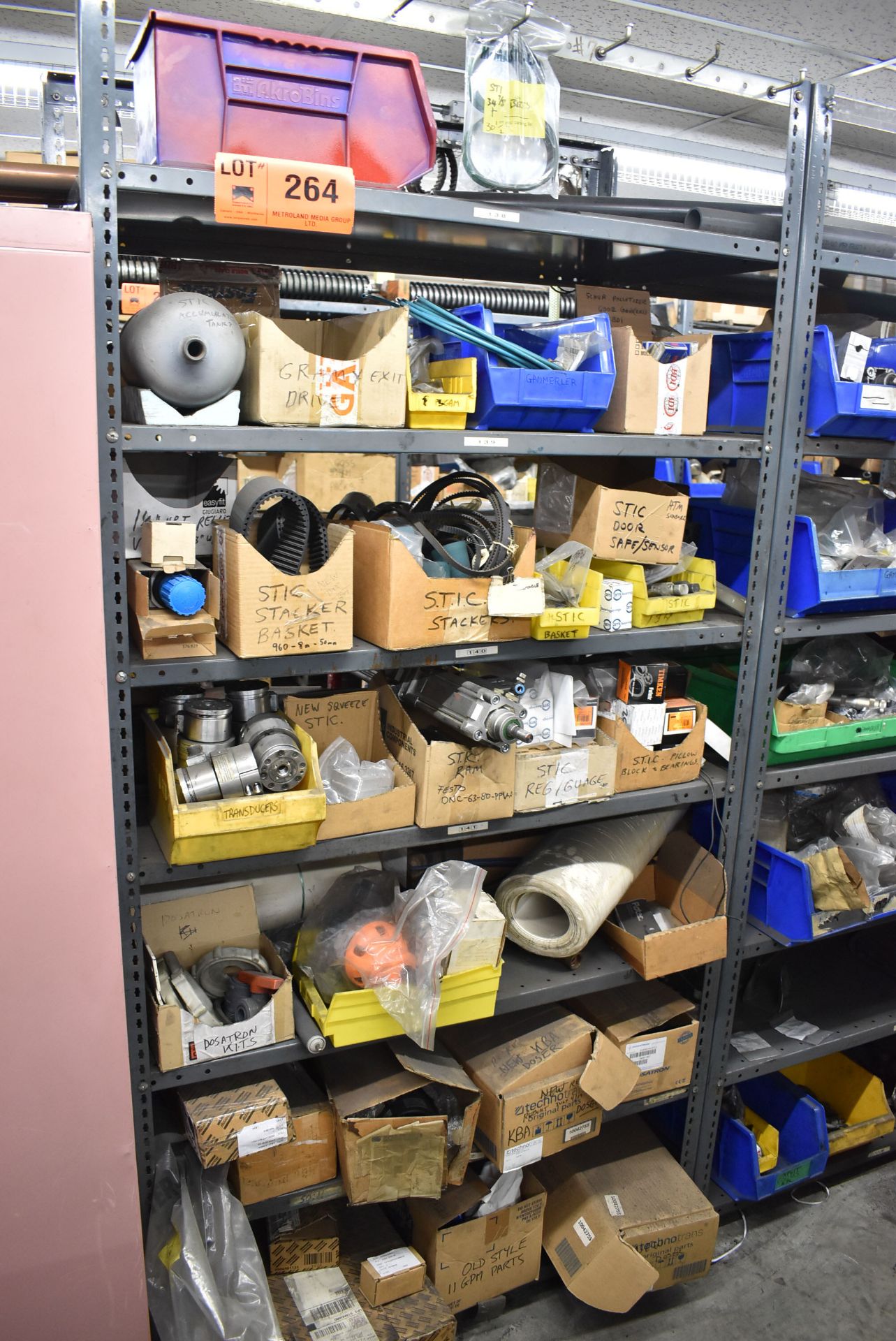 LOT/ (5) SECTIONS OF STEEL SHELVING WITH CONTENTS - INCLUDING BEARINGS, DRIVE BELTS, GAUGES, - Image 2 of 26