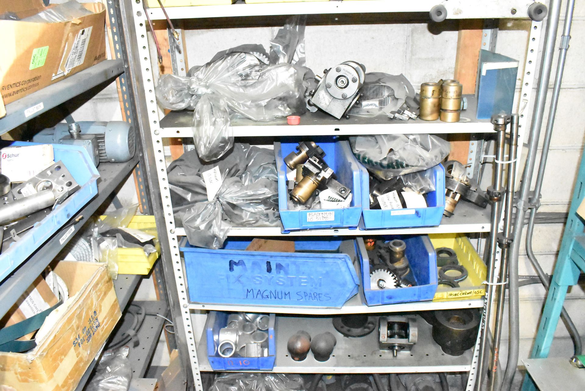 LOT/ (5) SECTIONS OF STEEL SHELVING WITH CONTENTS - INCLUDING BEARINGS, DRIVE BELTS, GAUGES, - Image 26 of 26