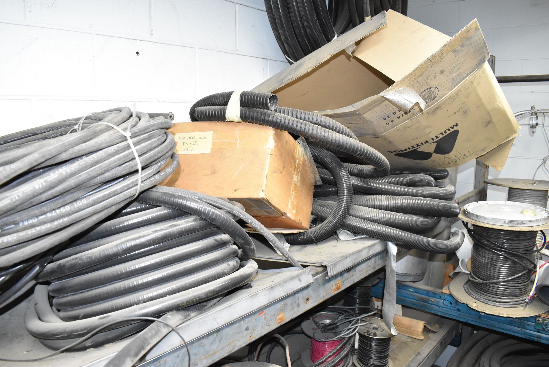 LOT/ (3) SECTIONS OF STEEL RACK WITH CONTENTS - INCLUDING ELECTRIC MOTORS, HYDRAULIC HOSES, ELECTRIC - Image 17 of 18