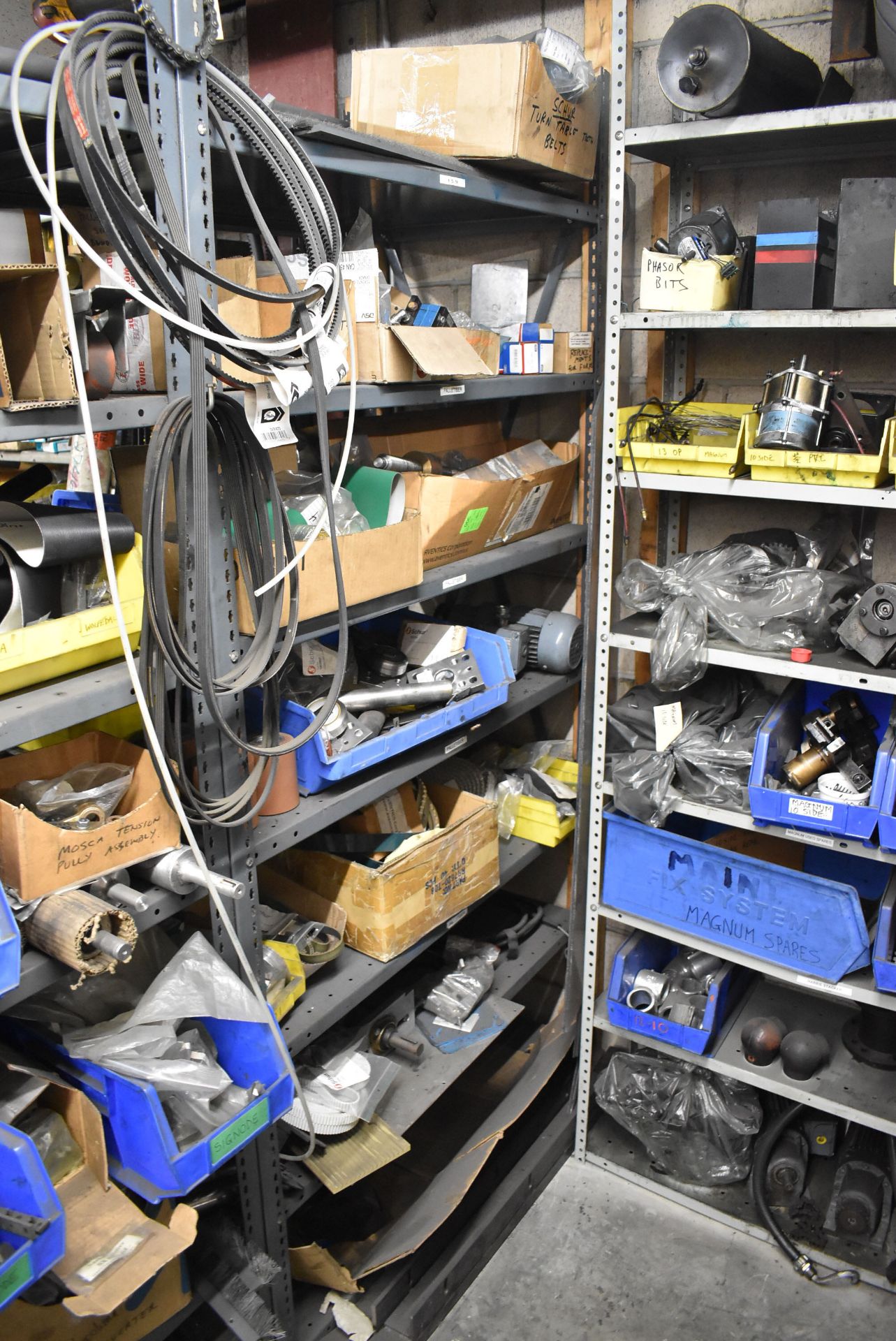 LOT/ (5) SECTIONS OF STEEL SHELVING WITH CONTENTS - INCLUDING BEARINGS, DRIVE BELTS, GAUGES, - Image 18 of 26