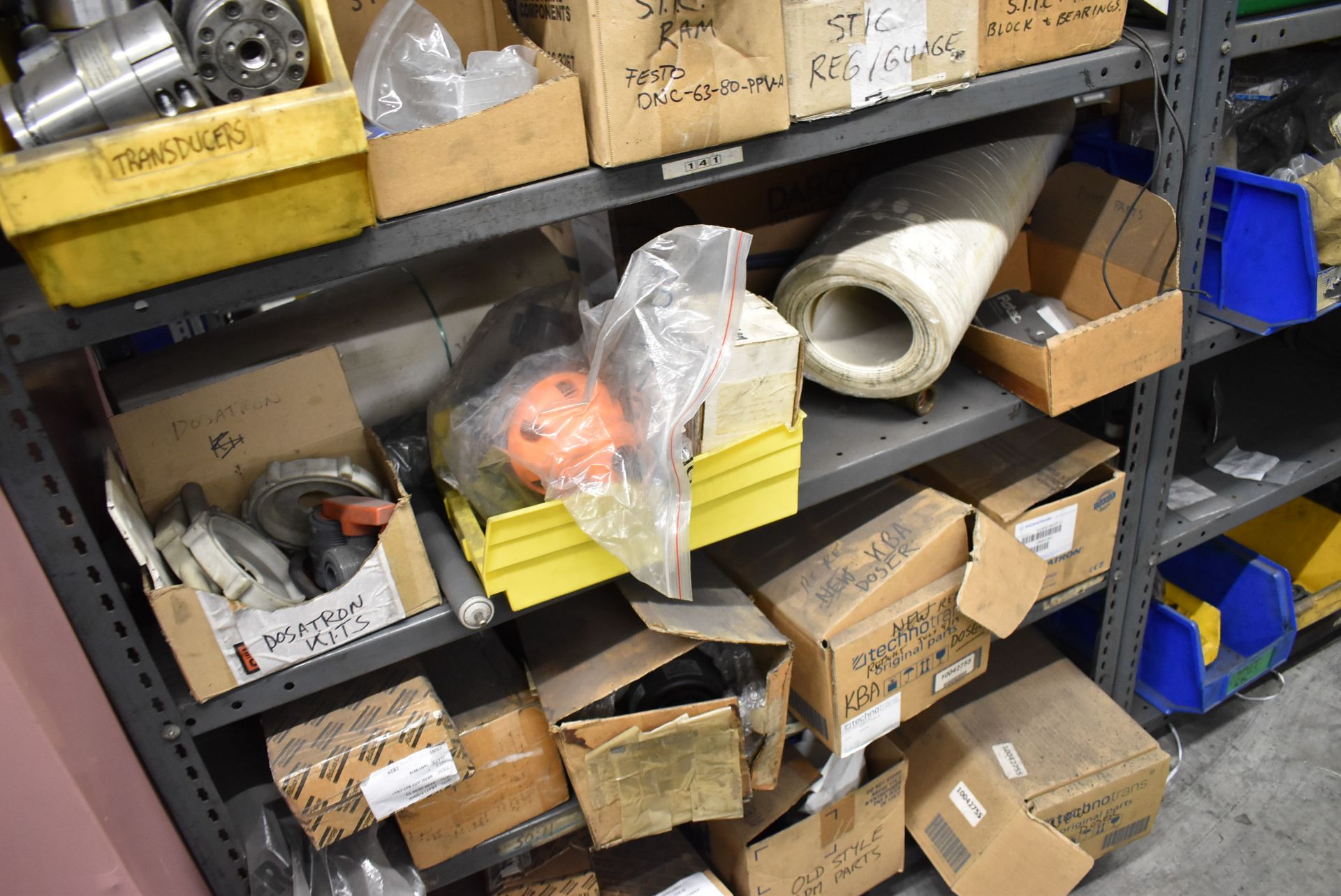 LOT/ (5) SECTIONS OF STEEL SHELVING WITH CONTENTS - INCLUDING BEARINGS, DRIVE BELTS, GAUGES, - Image 6 of 26