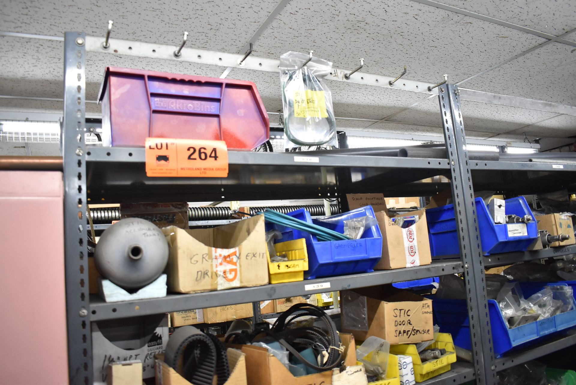 LOT/ (5) SECTIONS OF STEEL SHELVING WITH CONTENTS - INCLUDING BEARINGS, DRIVE BELTS, GAUGES, - Image 3 of 26