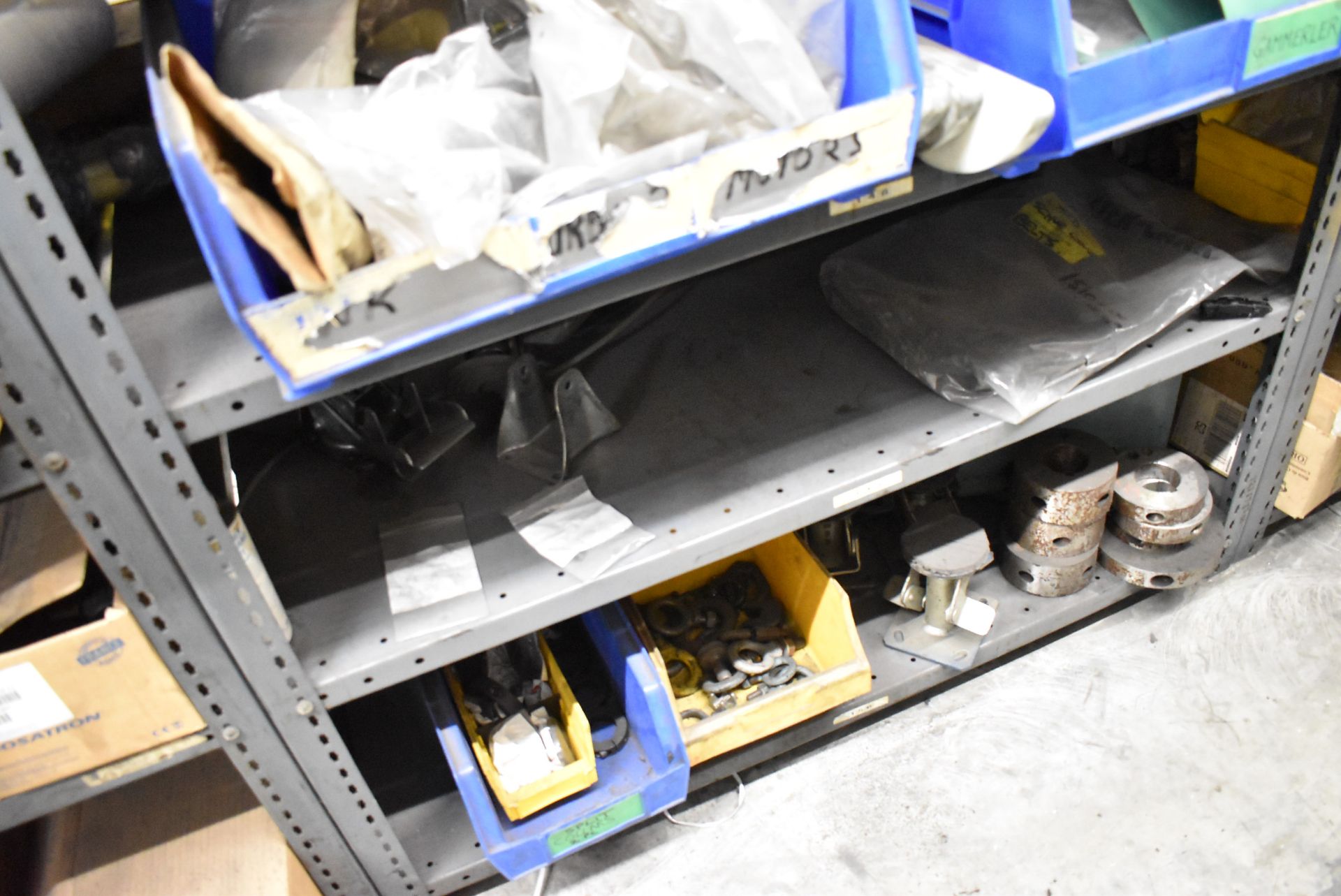 LOT/ (5) SECTIONS OF STEEL SHELVING WITH CONTENTS - INCLUDING BEARINGS, DRIVE BELTS, GAUGES, - Image 12 of 26