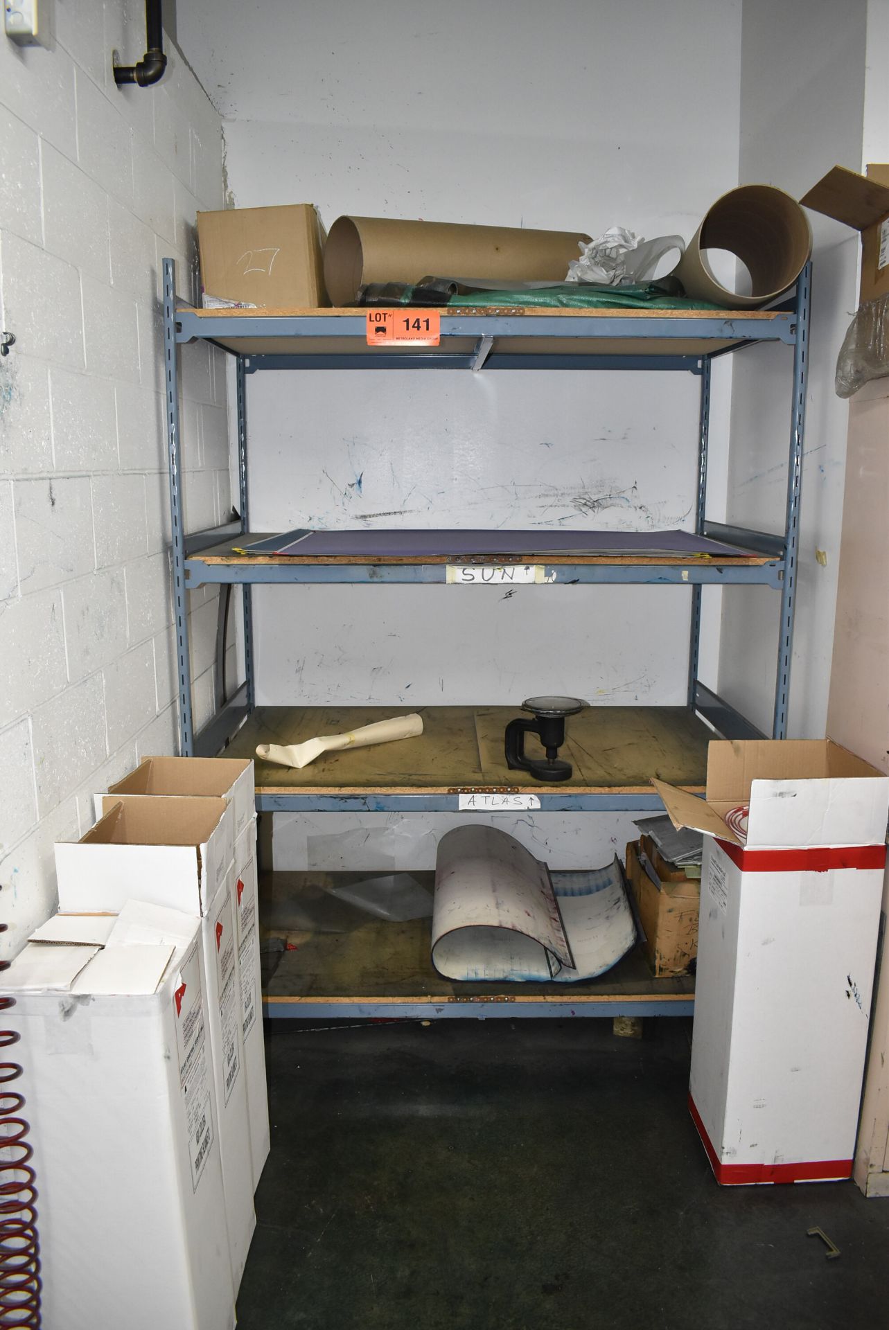 LOT/ SHELF WITH CONTENTS - INCLUDING KBA COLOR PRINTING BLANKETS