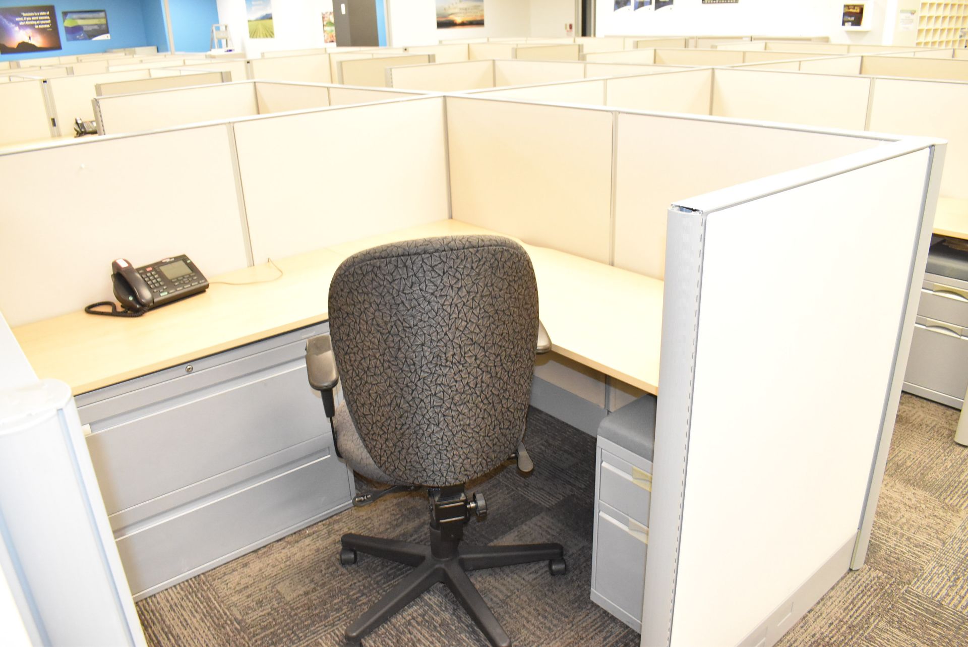 LOT/ (10) CUBICLE WORKSTATIONS WITH ASSOCIATED OFFICE CHAIRS & FILE CABINETS - Image 5 of 11