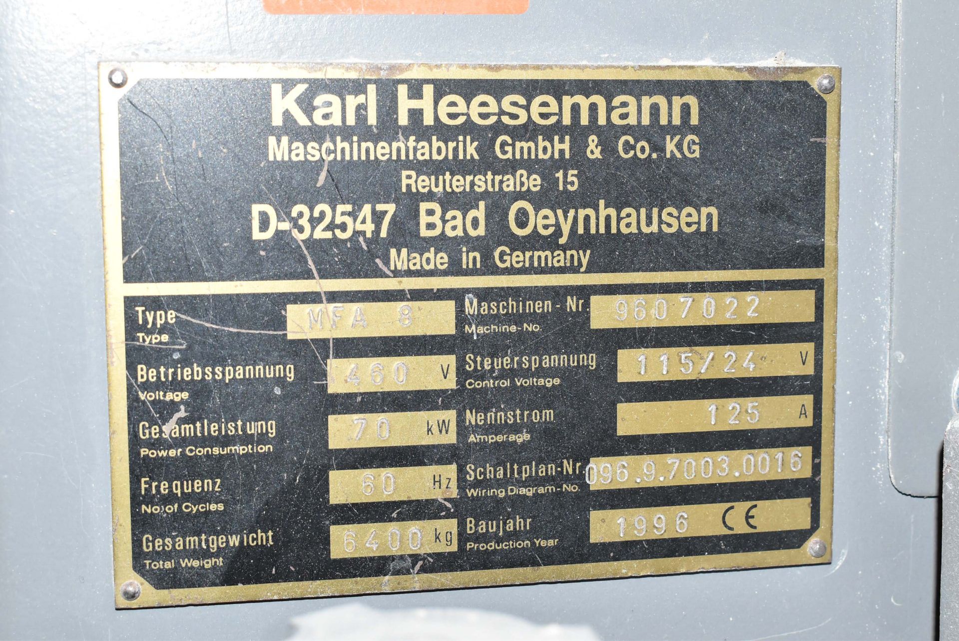 KARL HEESEMANN MFA 8 3 HEAD WIDE BELT SANDER WITH 51.18" MAX. SANDING WIDTH, 460V/3PH/60HZ, S/N - Image 11 of 11