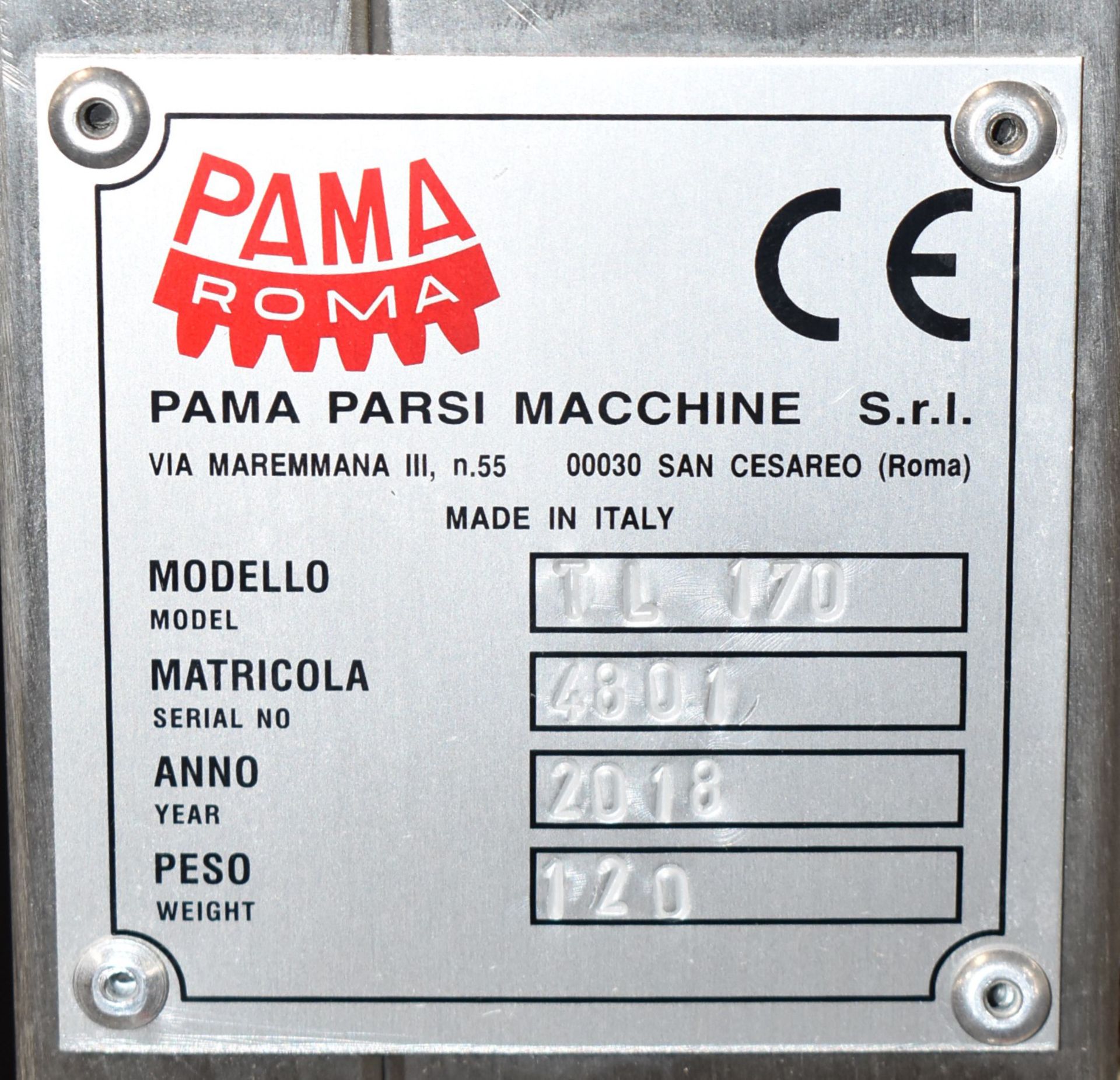 PAMA ROMA (2018) TL 170 PASTA CUTTING MACHINE, S/N 4801 - Image 4 of 7