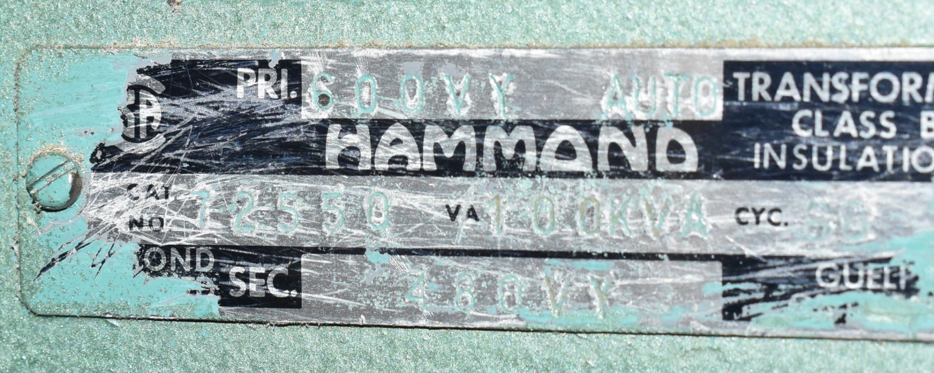 HAMMOND 72550 100 KVA TRANSFORMER, 600-480V/3PH/60HZ, S/N N/A (CI) - Image 4 of 4