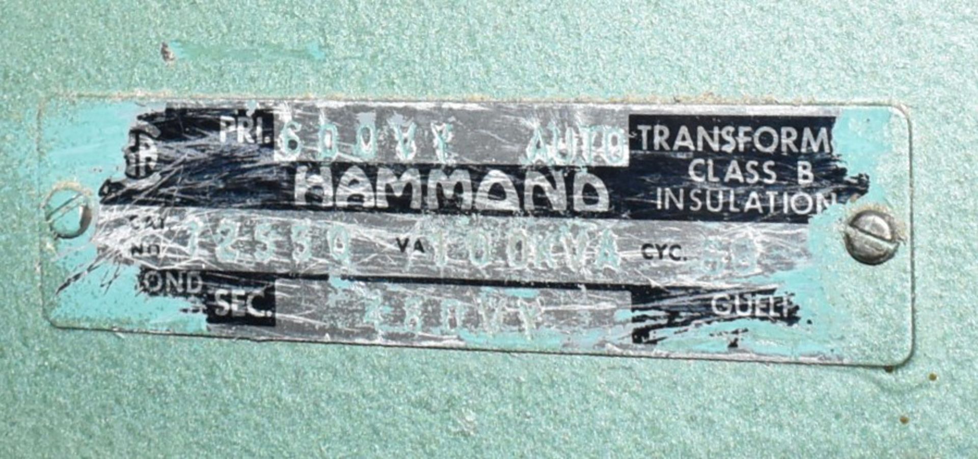 HAMMOND 72550 100 KVA TRANSFORMER, 600-480V/3PH/60HZ, S/N N/A (CI) - Image 2 of 4