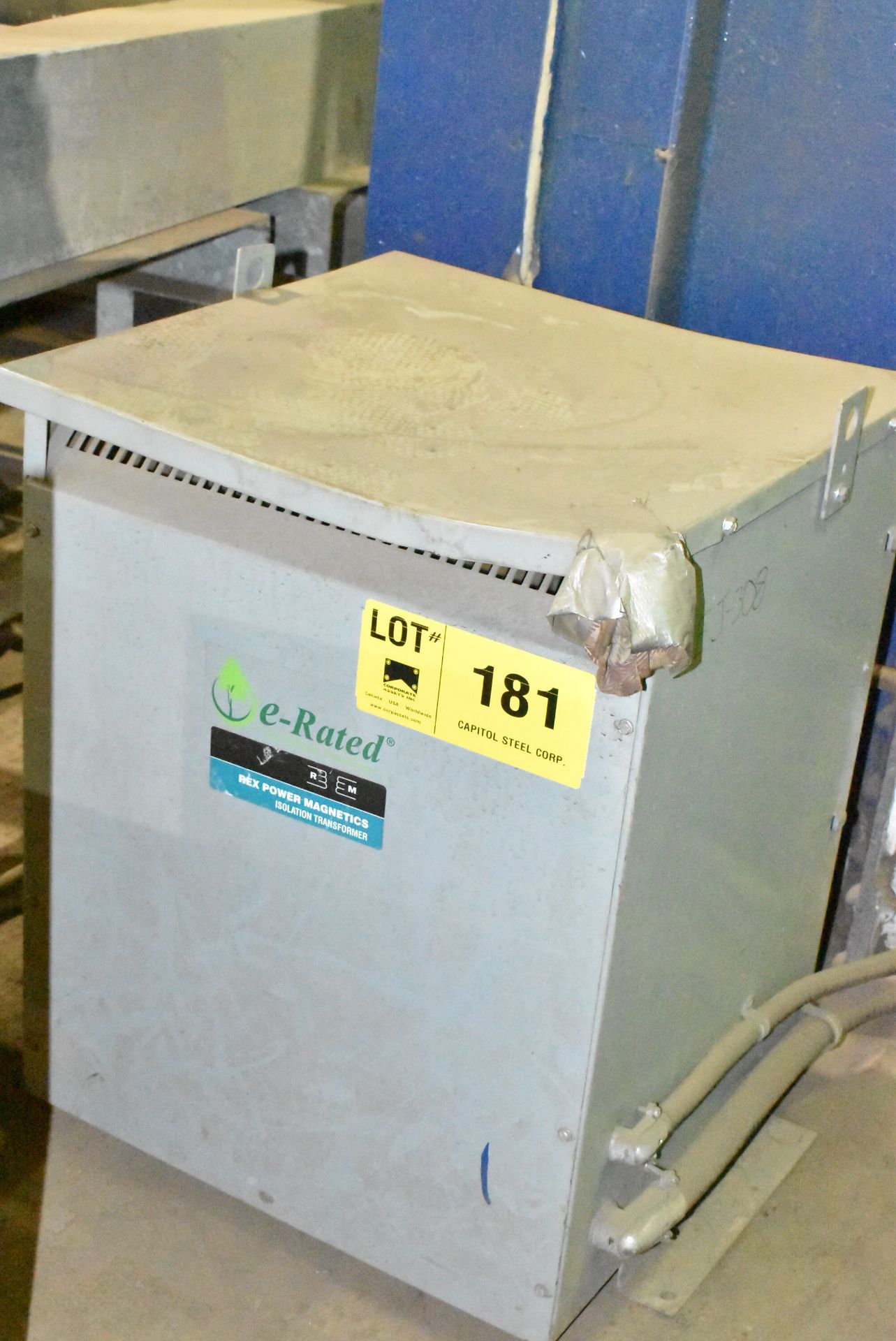 REX MFG. 45 KVA TRANSFORMER WITH 600V PRIMARY, 480Y/277V SECONDARY, 60 HZ (CI) [RIGGING FEES FOR LOT