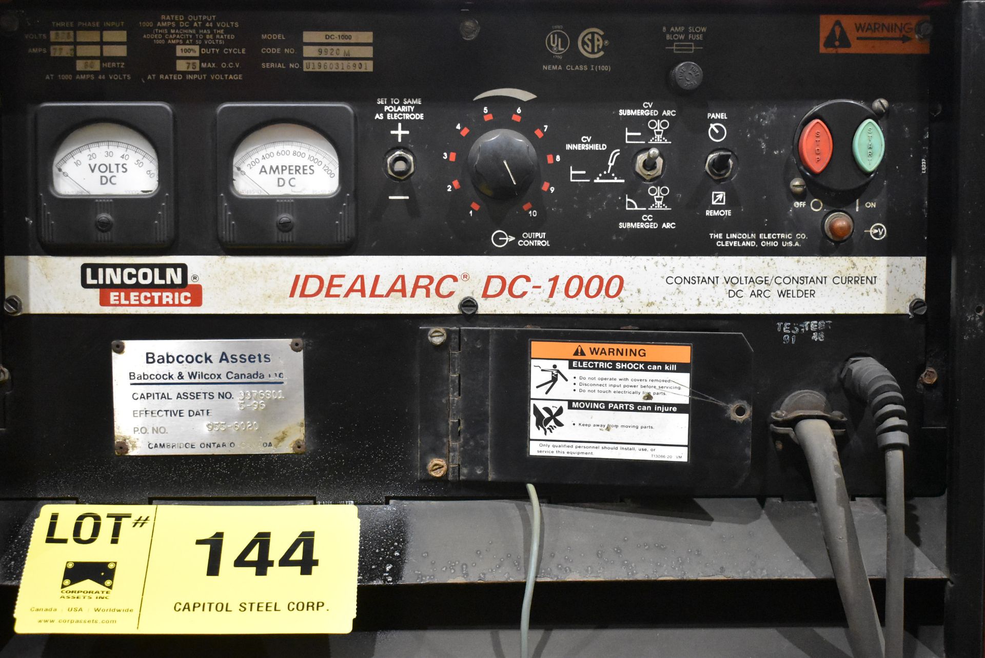 LINCOLN ELECTRIC IDEALARC DC-1000 MULTI-PROCESS WELDING POWER SOURCE (NO CABLES), S/N: N/A (CI) [ - Image 2 of 3