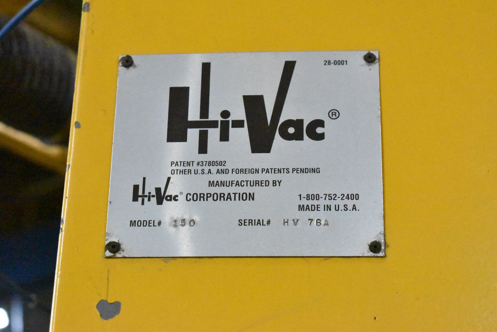 HI-VAC MODEL 150 30 HP INDUSTRIAL VACUUM LOADER WITH HOPPER, S/N: HV78 (CI) [RIGGING FEES FOR LOT # - Image 7 of 7