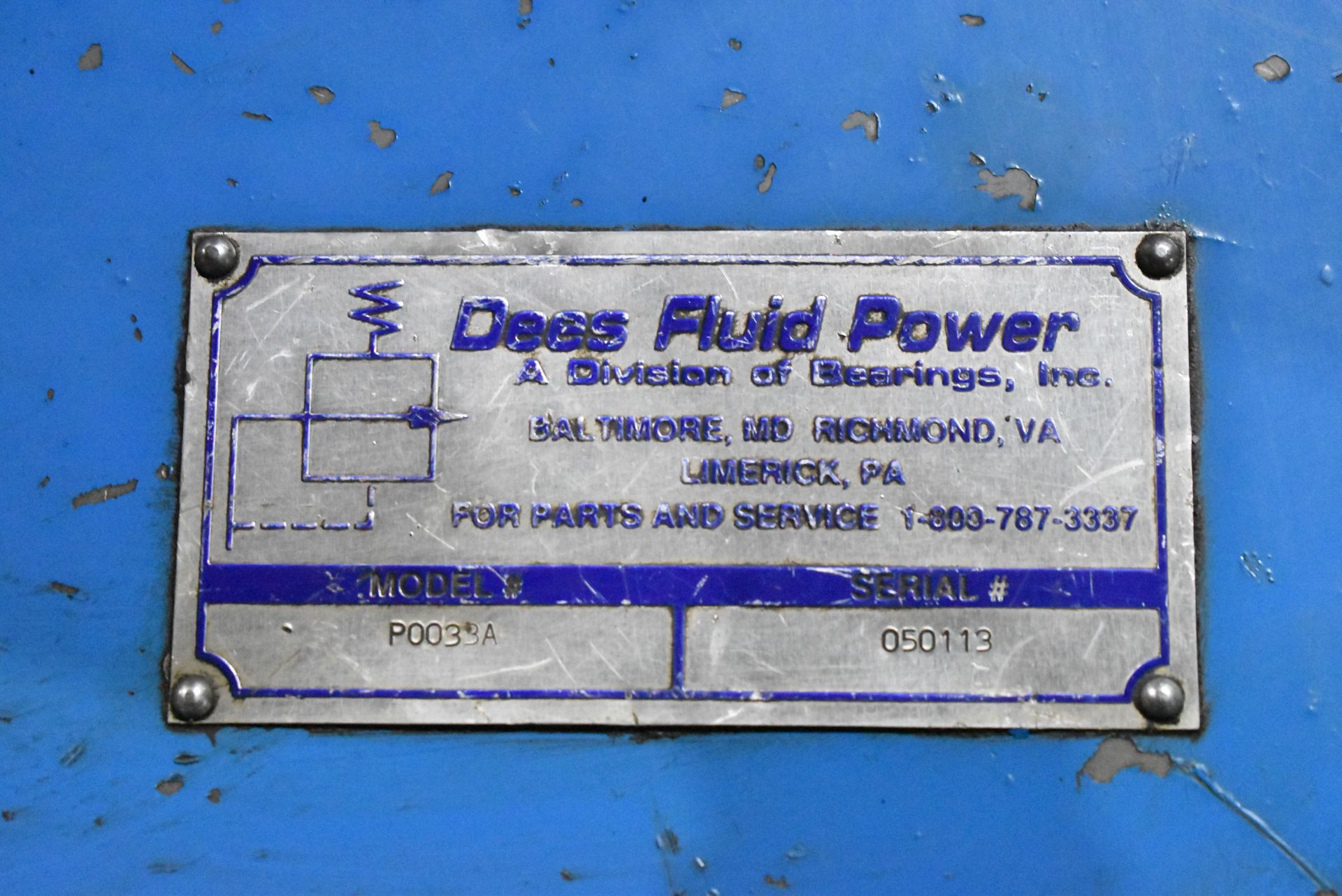 DEES FLUID POWER P0033A 25 HP HYDRAULIC POWER PACK, S/N: 050113 (CI) [RIGGING FEES FOR LOT #218 - $ - Image 4 of 5