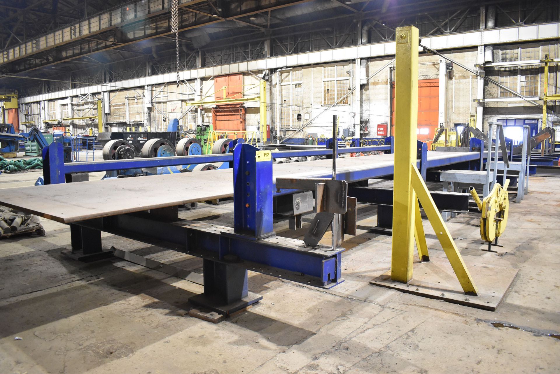 CAPITOL STEEL STRUCTURAL BEAM WELDING JIG WITH APPROX. 190"X89.5' ADJUSTABLE FRAME & COMPONENTS (