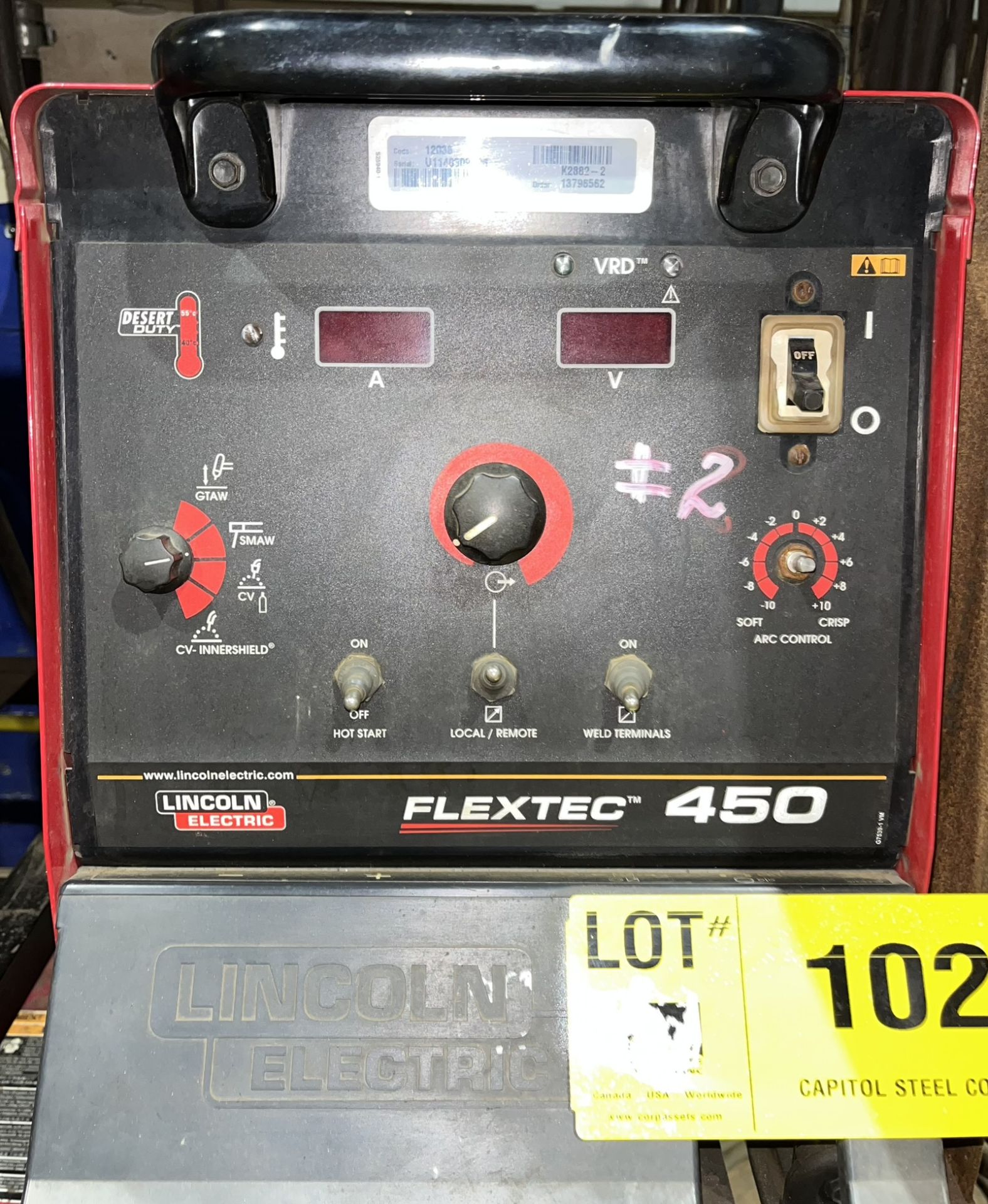 LINCOLN ELECTRIC FLEXTEC 450 MULTI-PROCESS INVERTER WELDING POWER SOURCE (NO CABLES), S/N: N/A ( - Image 3 of 3