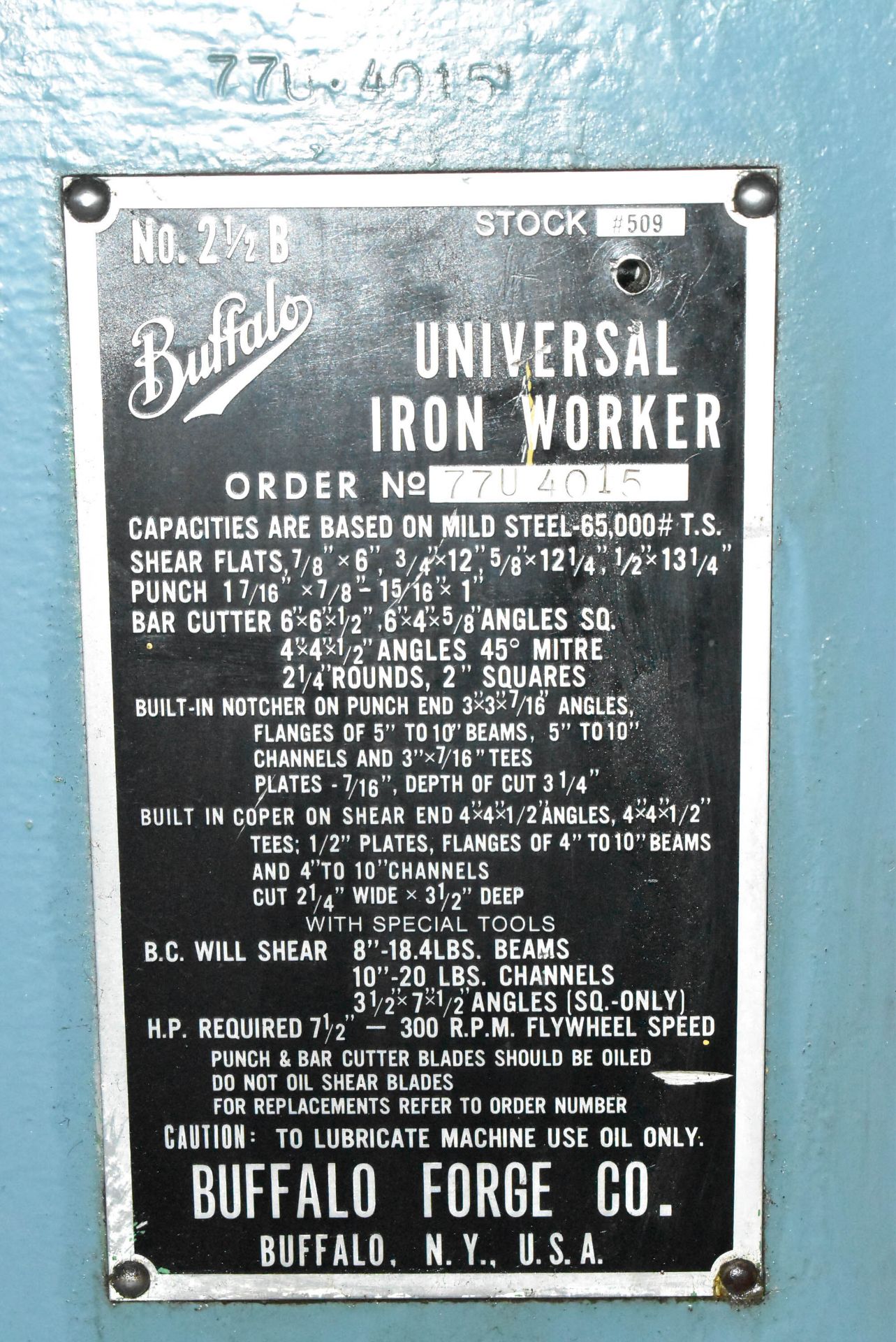 BUFFALO #2 1/2B 120-TON CAPACITY UNIVERSAL MECHANICAL IRON WORKER WITH 24" THROAT, SHEAR FLATS 7/8" - Image 9 of 9
