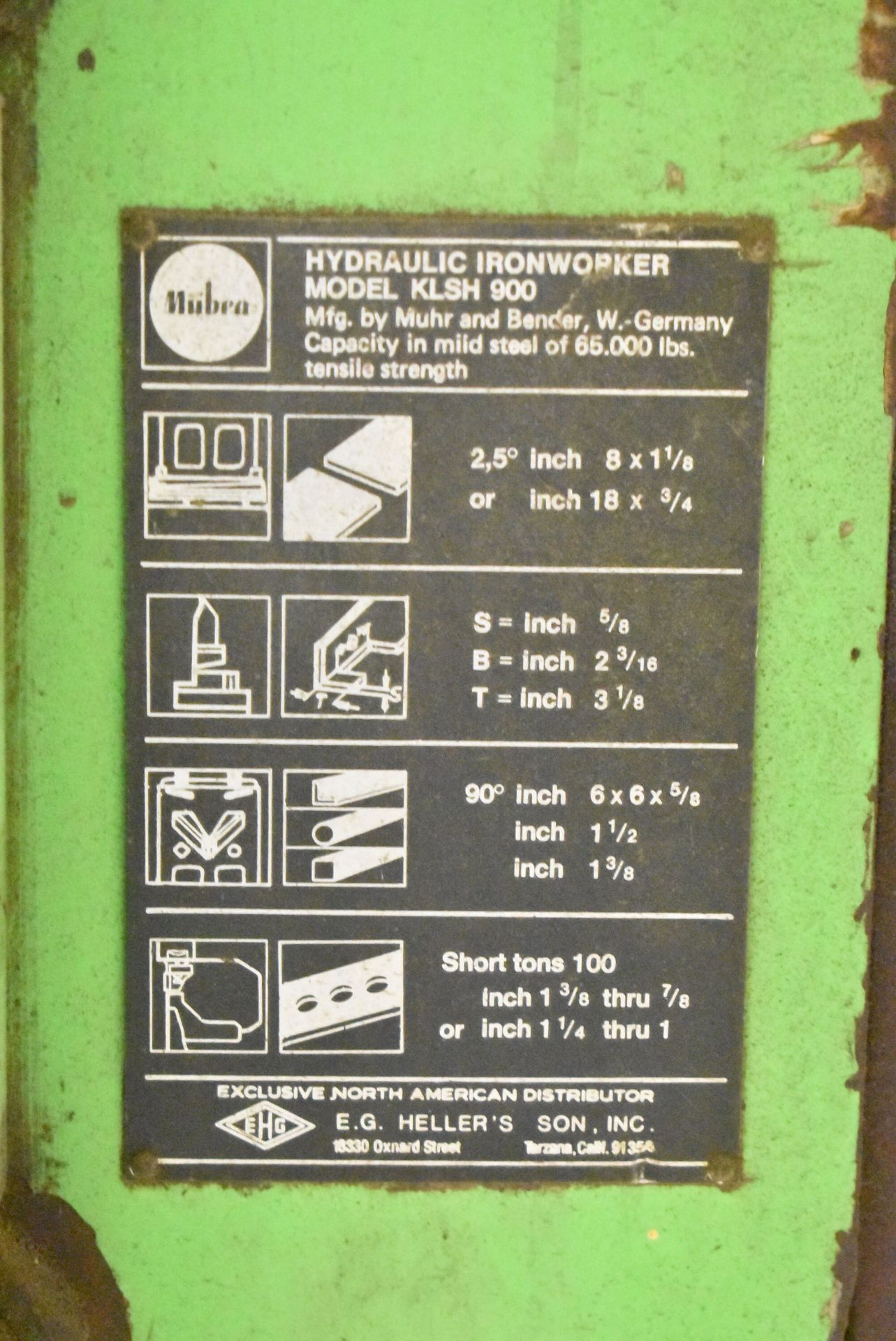 MUBEA KLSH 900 100-TON CAPACITY HYDRAULIC IRON WORKER WITH 20" THROAT, SHEAR - 6"X6"X5/8" (ANGLE), - Image 8 of 8