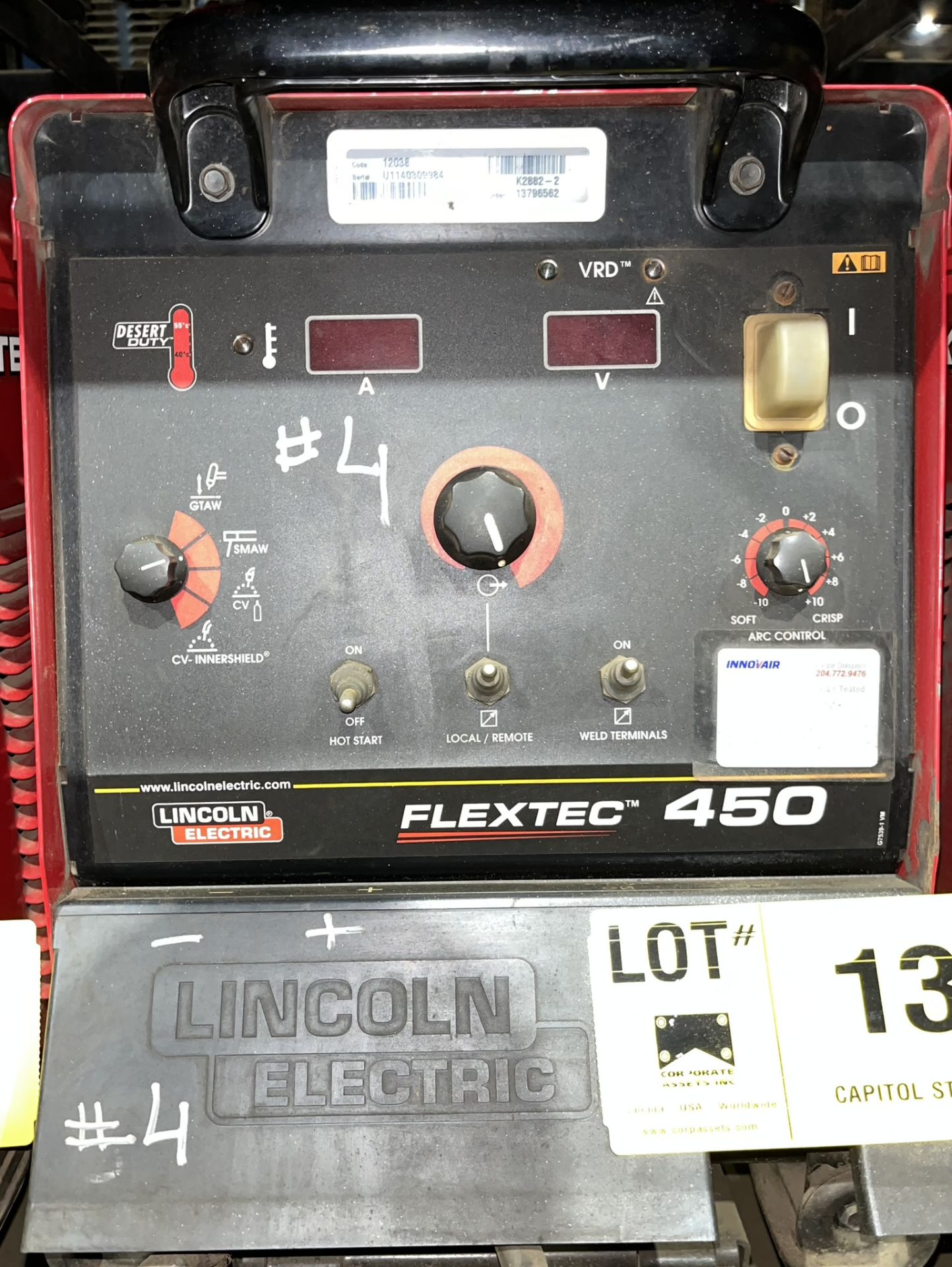 LINCOLN ELECTRIC FLEXTEC 450 MULTI-PROCESS INVERTER WELDING POWER SOURCE (NO CABLES), S/N: N/A ( - Image 3 of 3