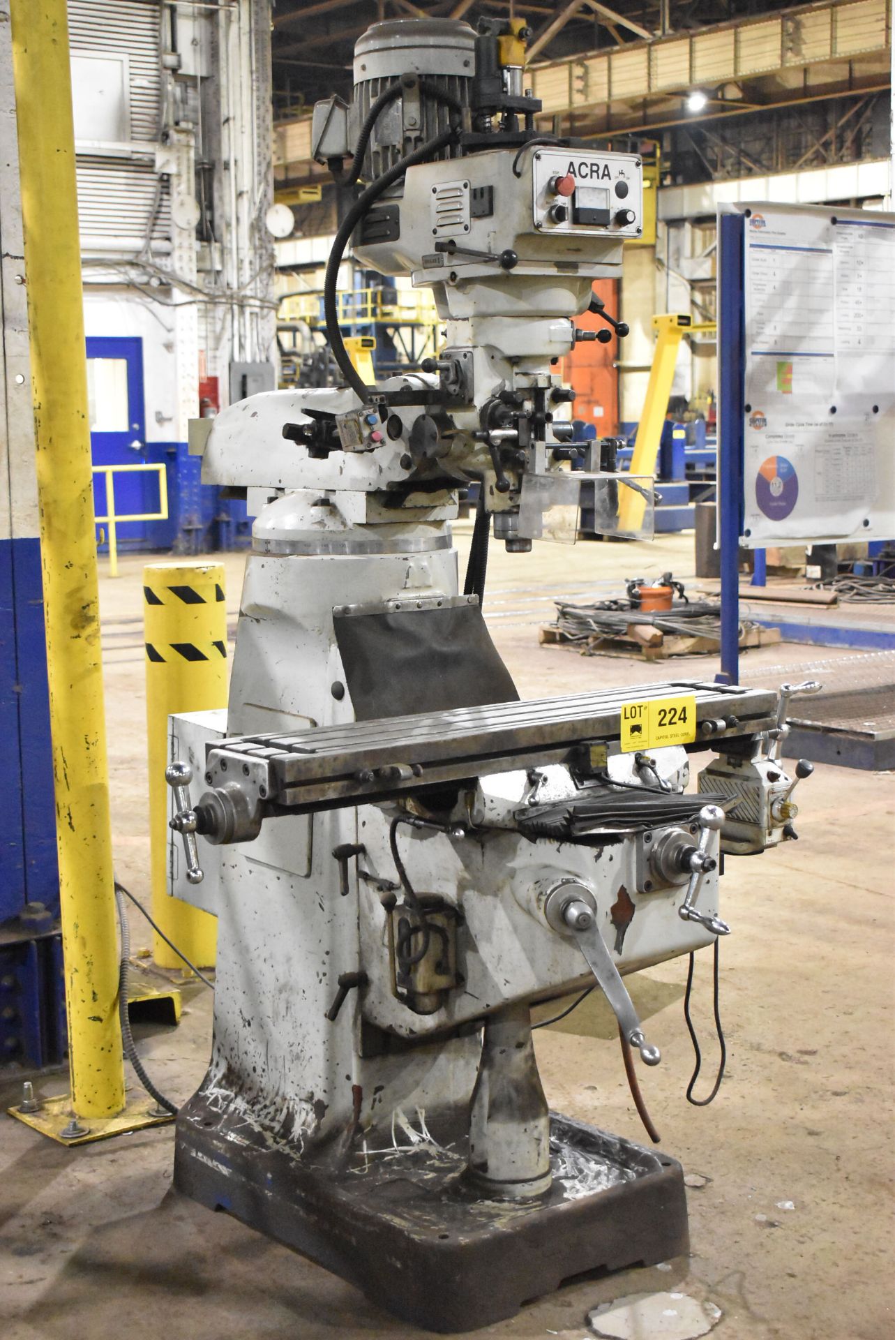 ACRA AM-25 VERTICAL MILLING MACHINE WITH 9"X42" TABLE, SPEEDS TO 5000 RPM, POWER TABLE, 2 HP, S/N: - Image 2 of 7