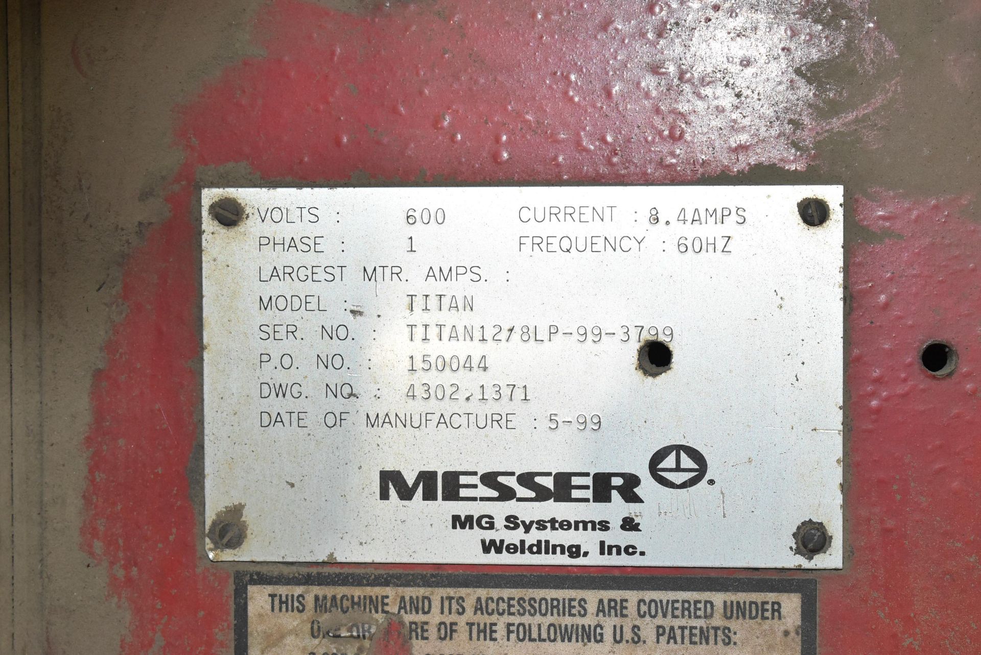 MESSER TITAN CNC OXY-FUEL BURNING TABLE GANTRY WITH MESSER NAVIGATOR CNC CONTROL, 196" BETWEEN - Image 7 of 7