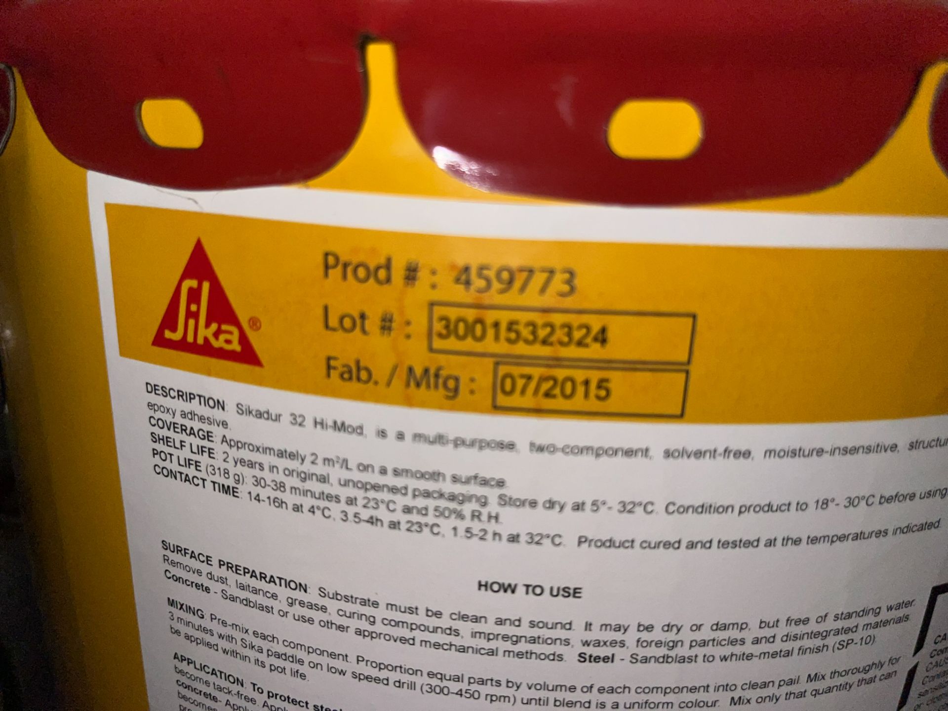 LOT/ SKID OF SIKADUR 32 HI-MOD A & B STRUCTURAL EPOXY ADHESIVE [RIGGING FEES FOR LOT #665A - $30 USD - Image 3 of 3