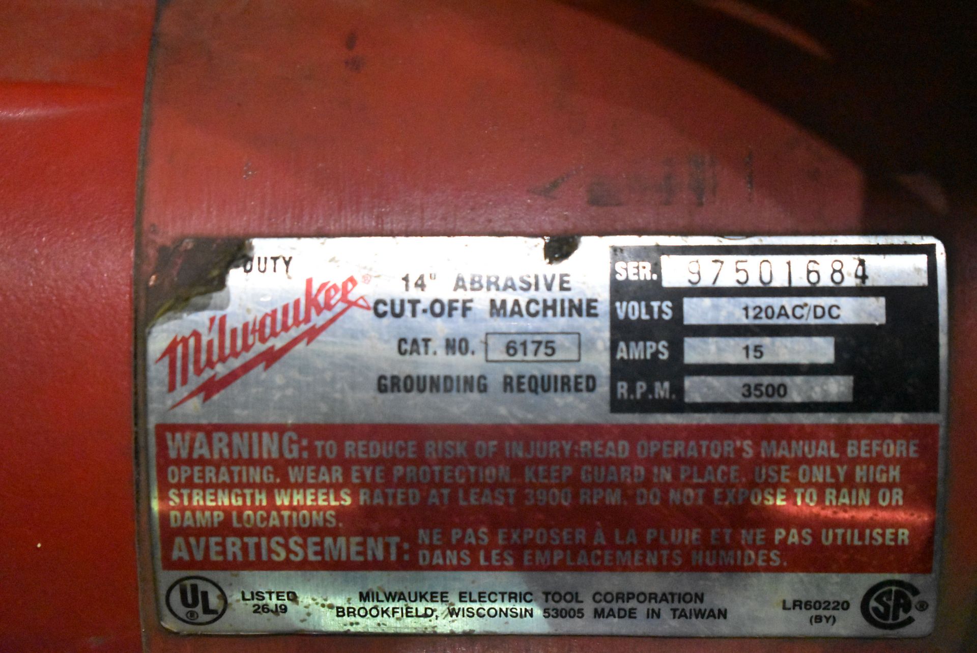 MILWAUKEE 14" ABRASIVE CUT OFF SAW - Image 2 of 2