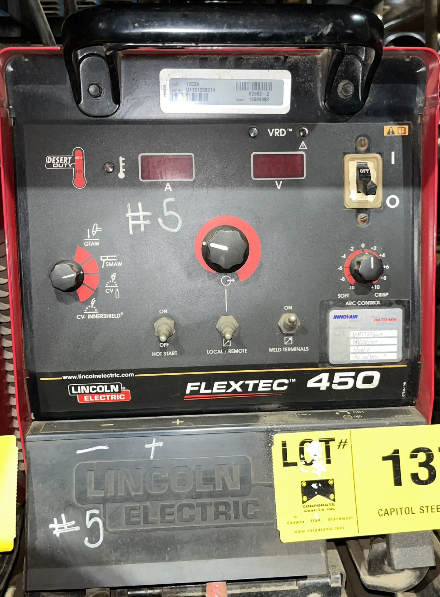 LINCOLN ELECTRIC FLEXTEC 450 MULTI-PROCESS INVERTER WELDING POWER SOURCE (NO CABLES), S/N: N/A ( - Image 3 of 3