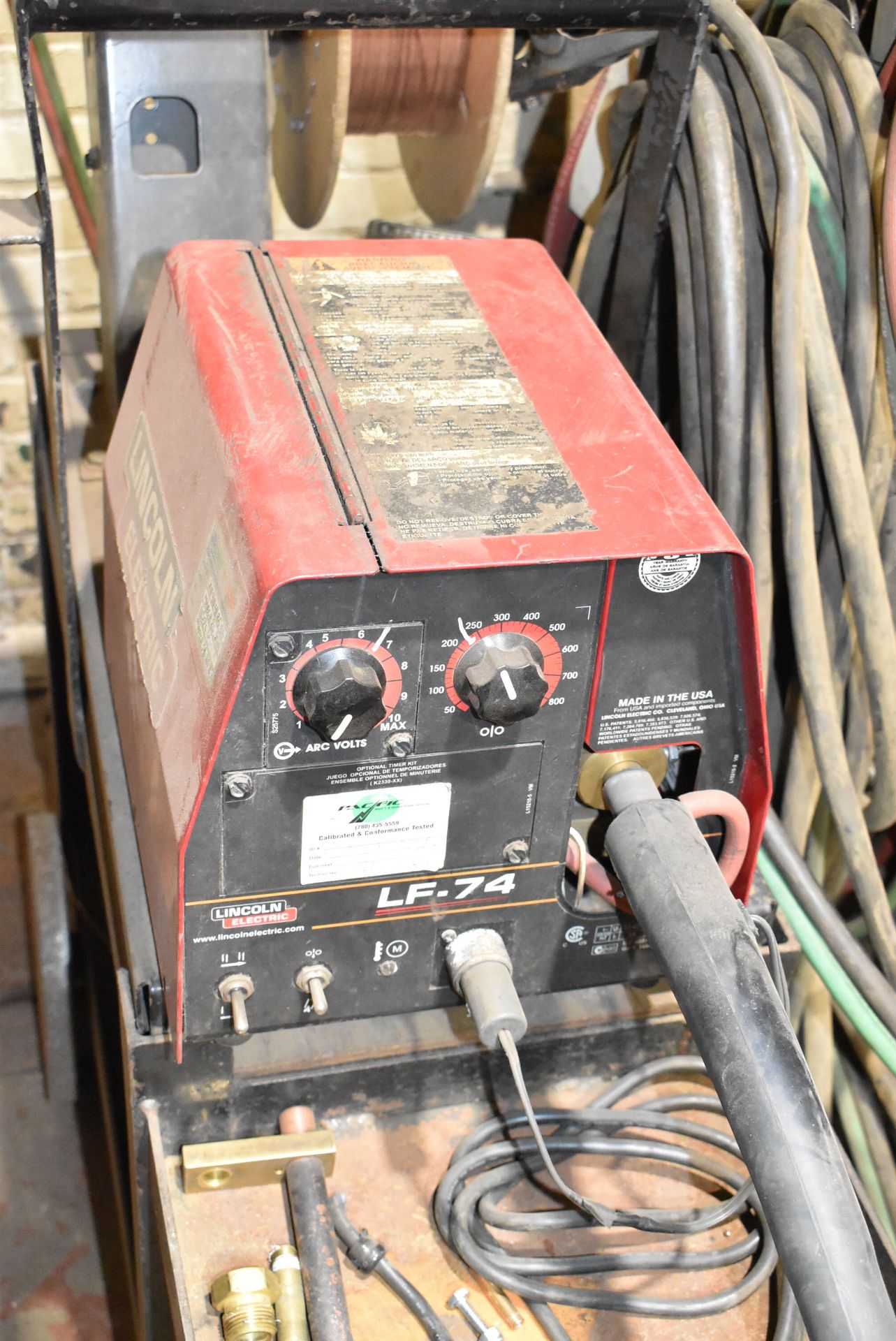 LINCOLN ELECTRIC DC-600 MIG WELDER WITH LINCOLN ELECTRIC LF-74 WIRE FEEDER, CABLES & GUN, S/N: N/ - Image 6 of 8