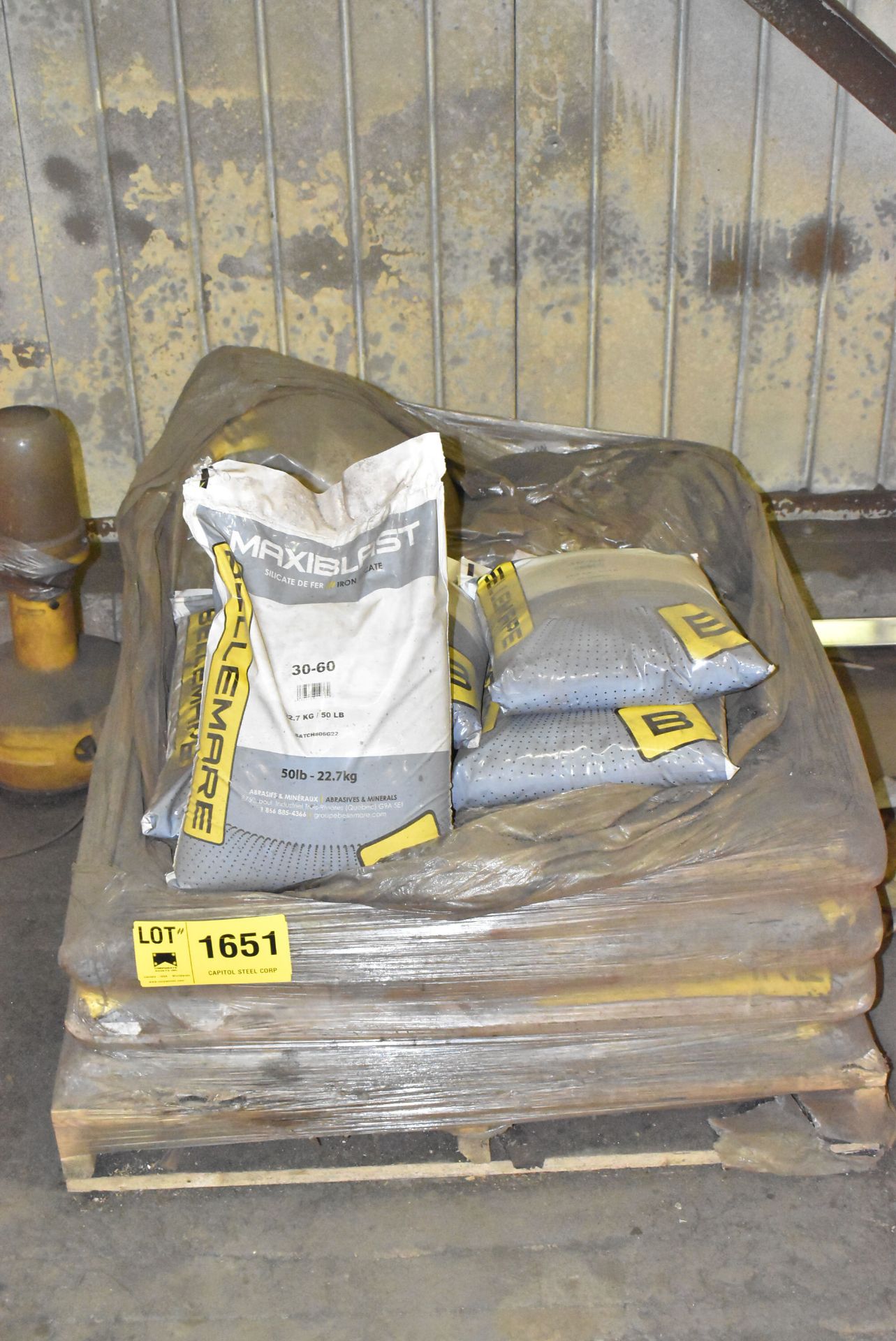 LOT/ PARTIAL SKIDS OF BELLEMARE MAXI BLAST 30-60 SAND BLASTING MEDIA [RIGGING FEES FOR LOT #