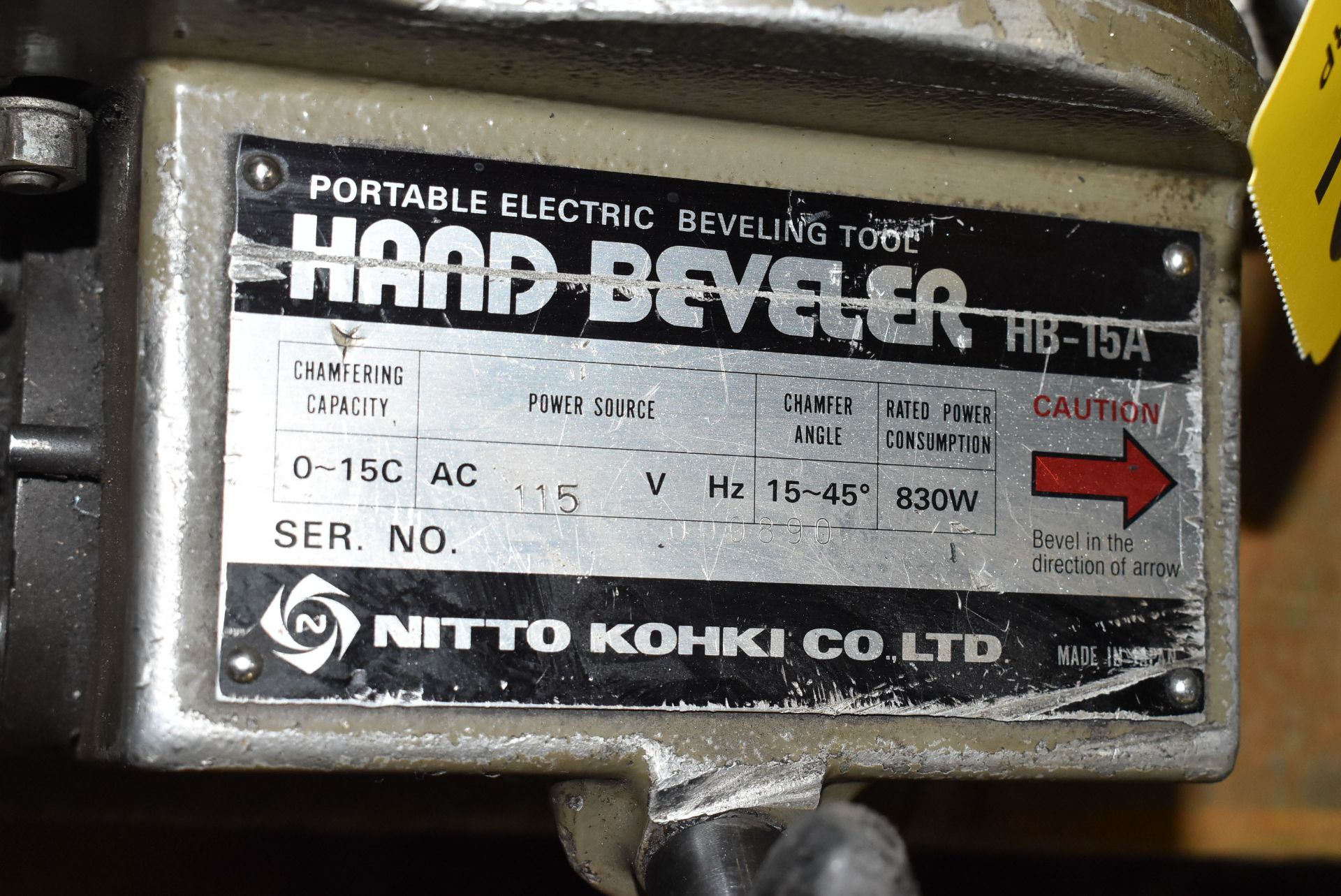 NITTO KOHKI HB-15A HANDHELD ELECTRIC PLATE BEVELER, S/N: N/A - Image 3 of 4