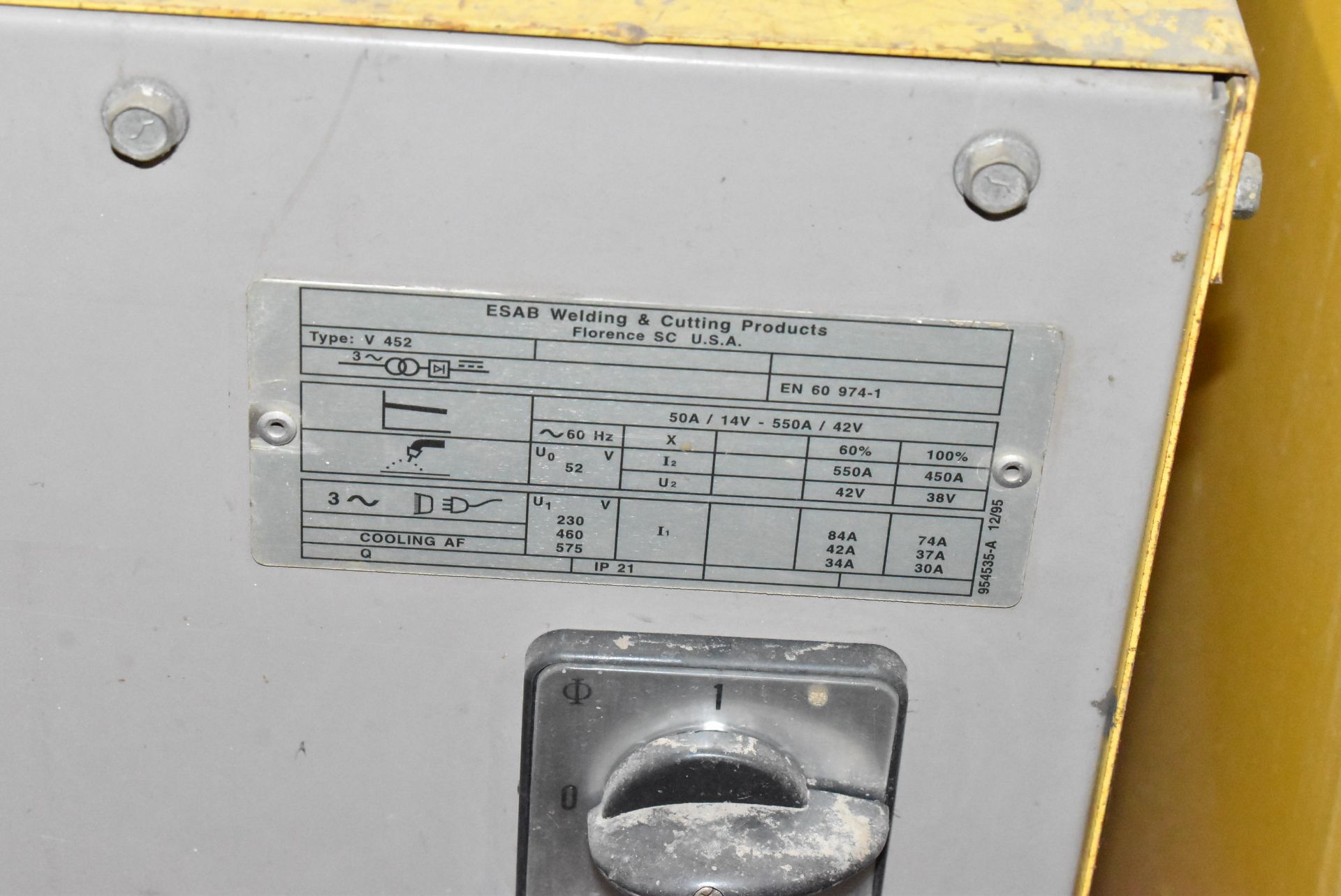ESAB 452CV DIGITAL WELDING POWER SOURCE, S/N: N/A [RIGGING FEES FOR LOT #1199 - $30 USD PLUS - Image 4 of 5