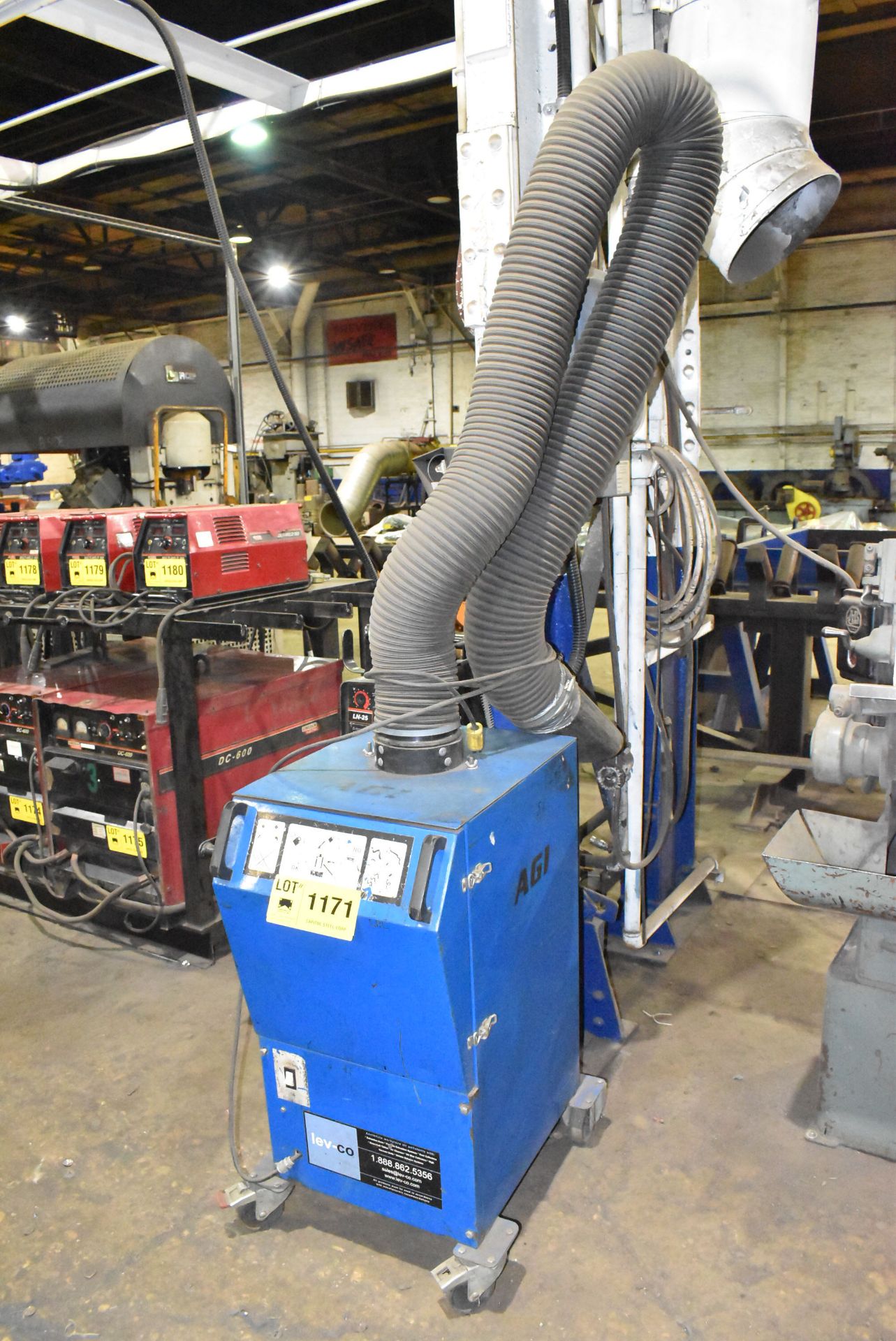LEV-CO PORTABLE WELDING FUME EXTRACTOR WITH OVERHEAD SNORKEL-TYPE EXTRACTION ARM, S/N: N/A [