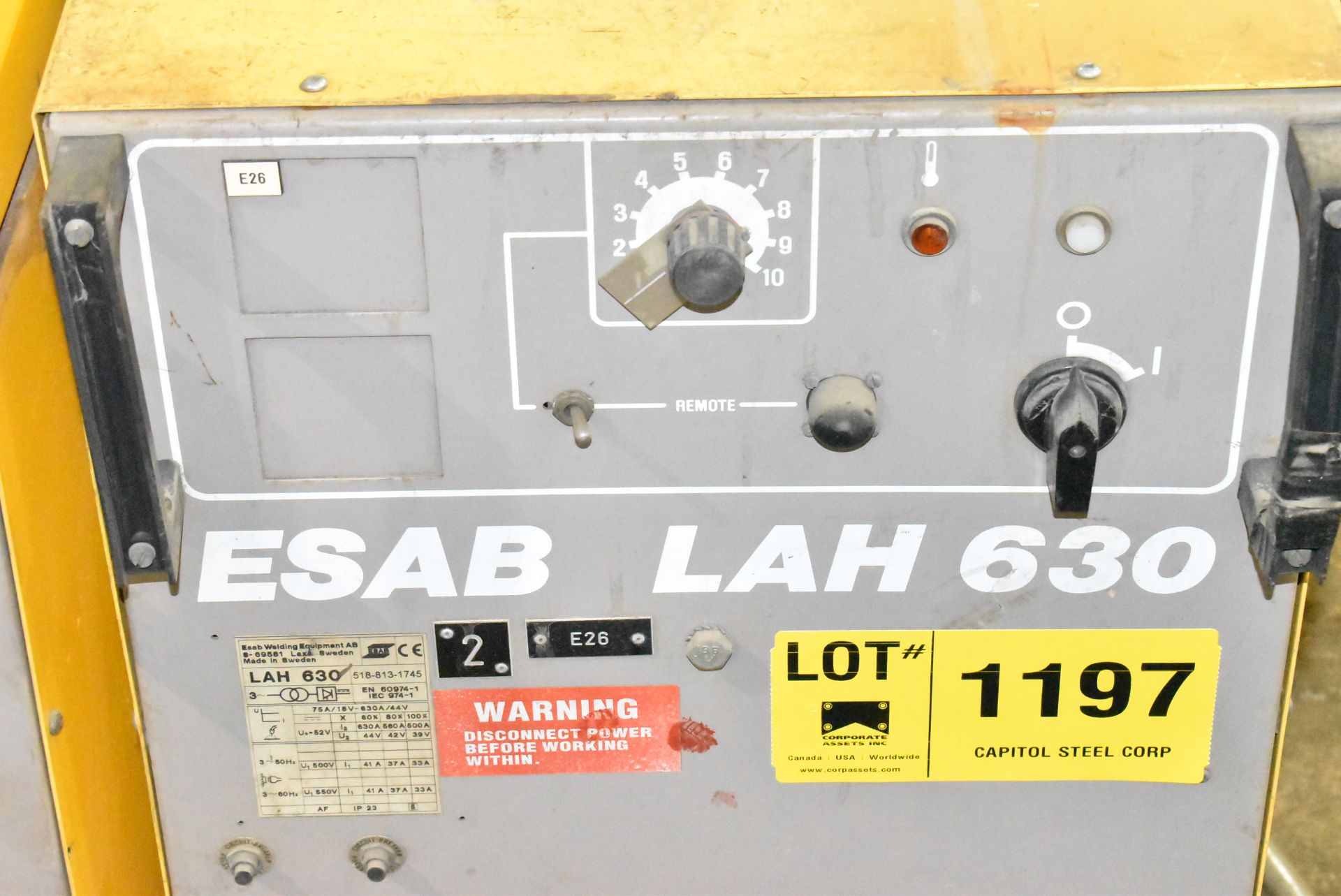ESAB LAH630 SEMI-AUTOMATIC MIG/MAG WELDING POWER SOURCE, S/N: N/A [RIGGING FEES FOR LOT #1197 - $ - Image 2 of 4