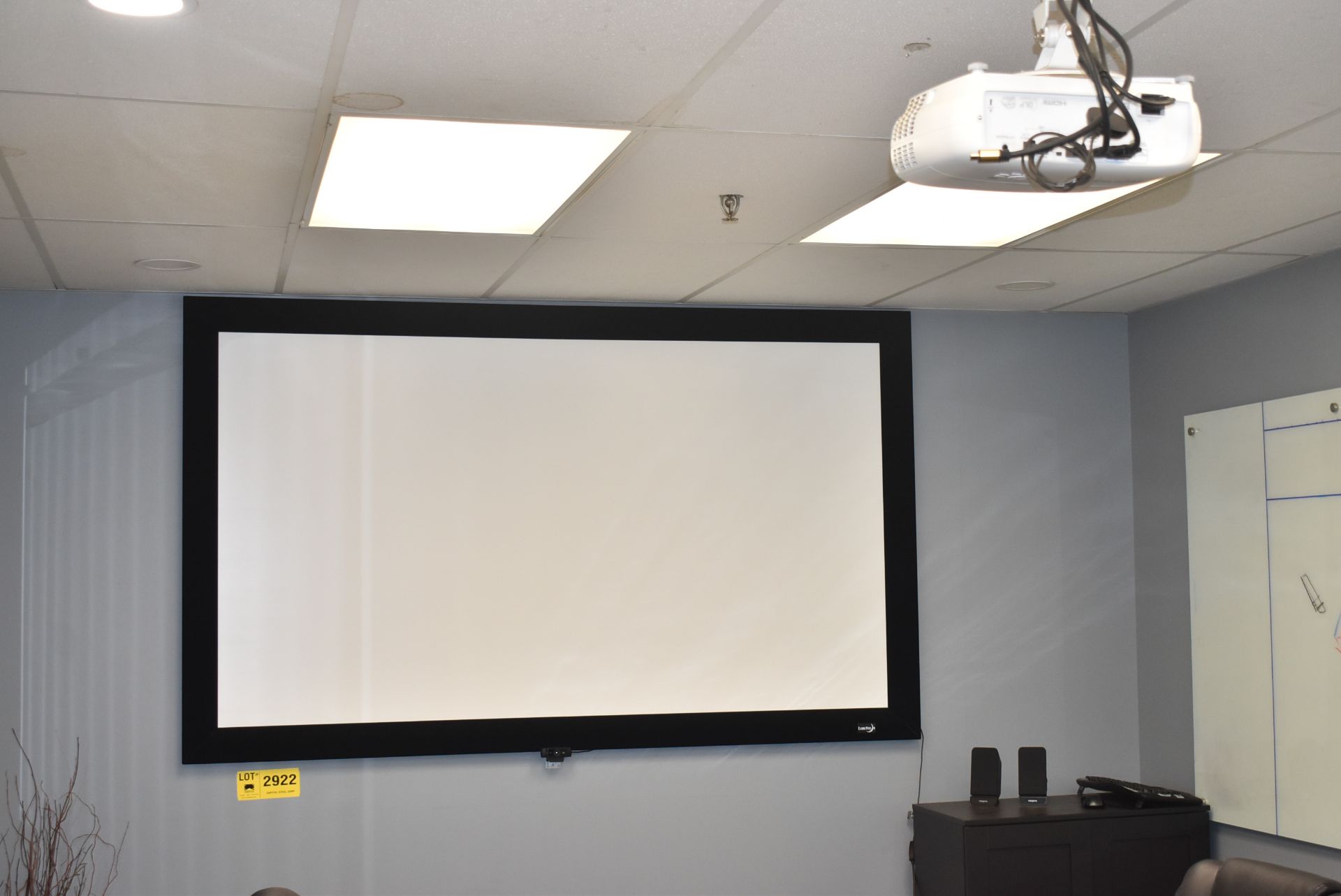 LOT/ ELUNEVISION FIXED FRAME PROJECTION SCREEN WITH BENO CEILING MOUNTED PROJECTOR