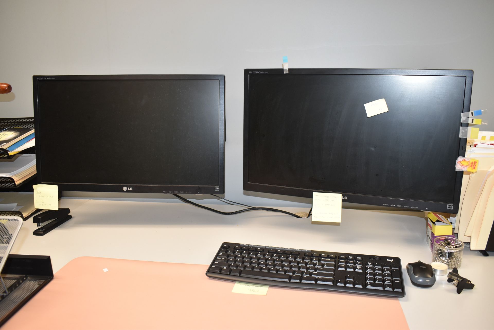 LOT/ FLATSCREEN COMPUTER MONITORS WITH MOUNTING BRACKETS, KEYBOARDS & MICE THROUGHOUT OFFICE (CPUs - Image 2 of 3