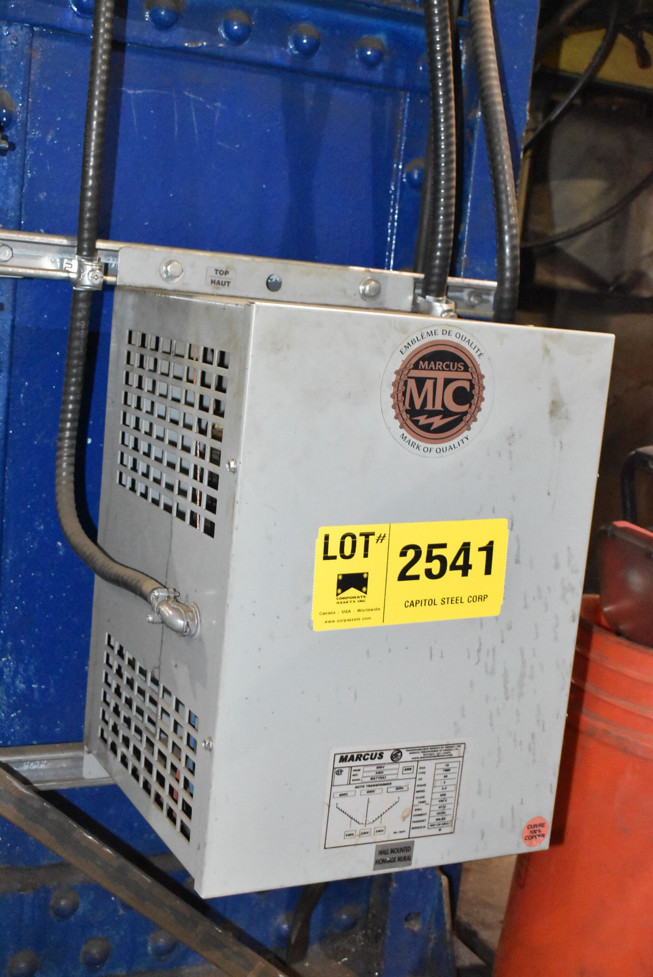 MARCUS 15 KVA TRANSFORMER WITH 600V PRIMARY, 240V SECONDARY, 3PH, 60 HZ (CI) (DELAYED DELIVERY) [ - Image 2 of 3