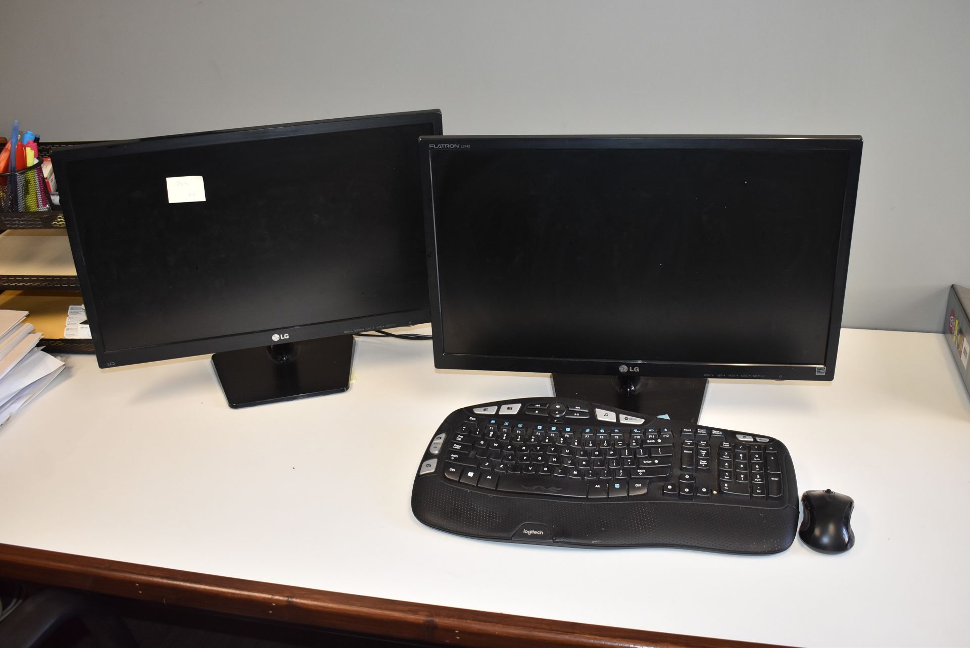 LOT/ FLATSCREEN COMPUTER MONITORS WITH MOUNTING BRACKETS, KEYBOARDS & MICE THROUGHOUT OFFICE (CPUs - Image 3 of 3