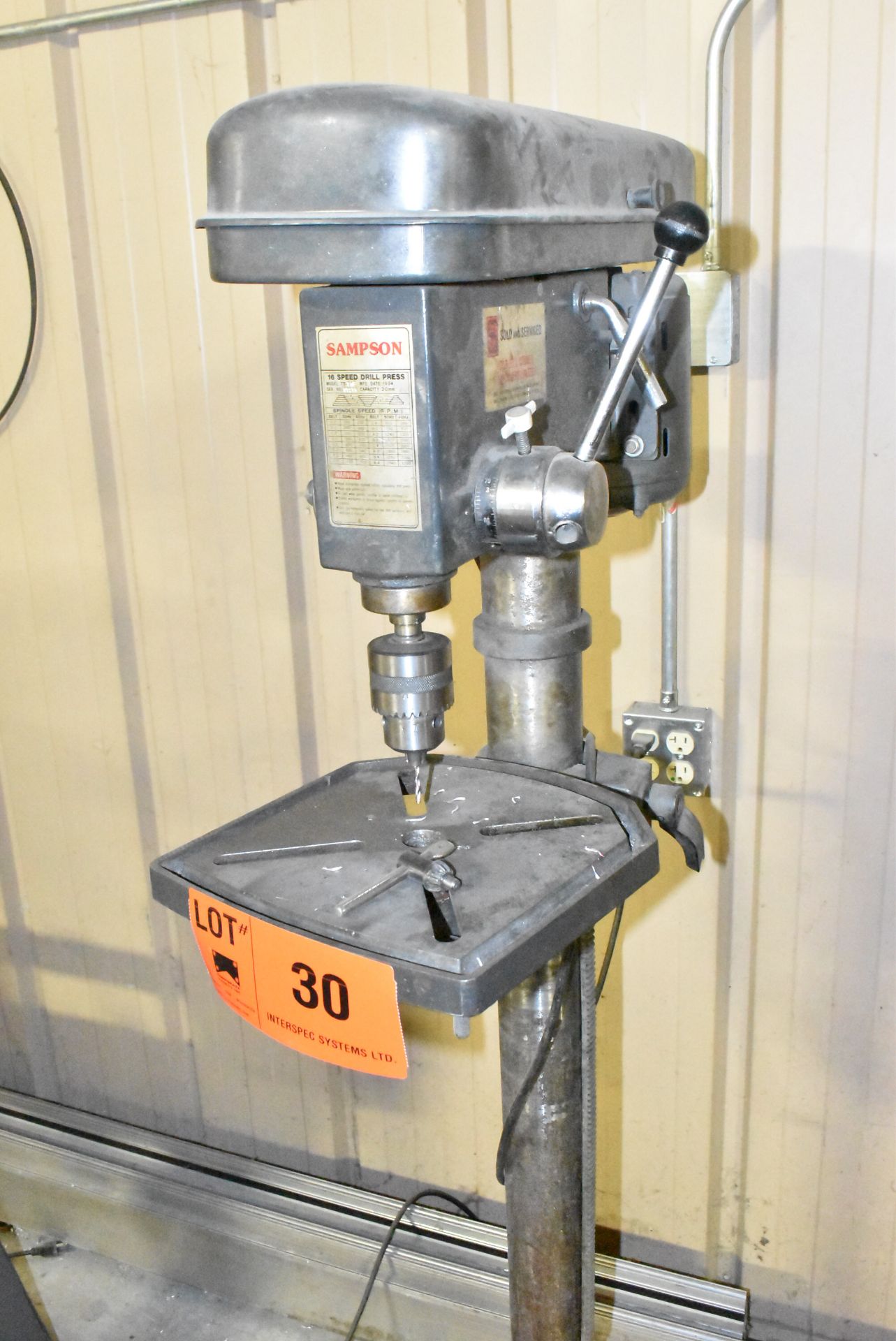 SAMPSON 16F 16 SPEED FLOOR TYPE DRILL PRESS WITH SPEEDS TO 3600RPM, S/N 97215 [RIGGING FOR FOR - Image 3 of 3