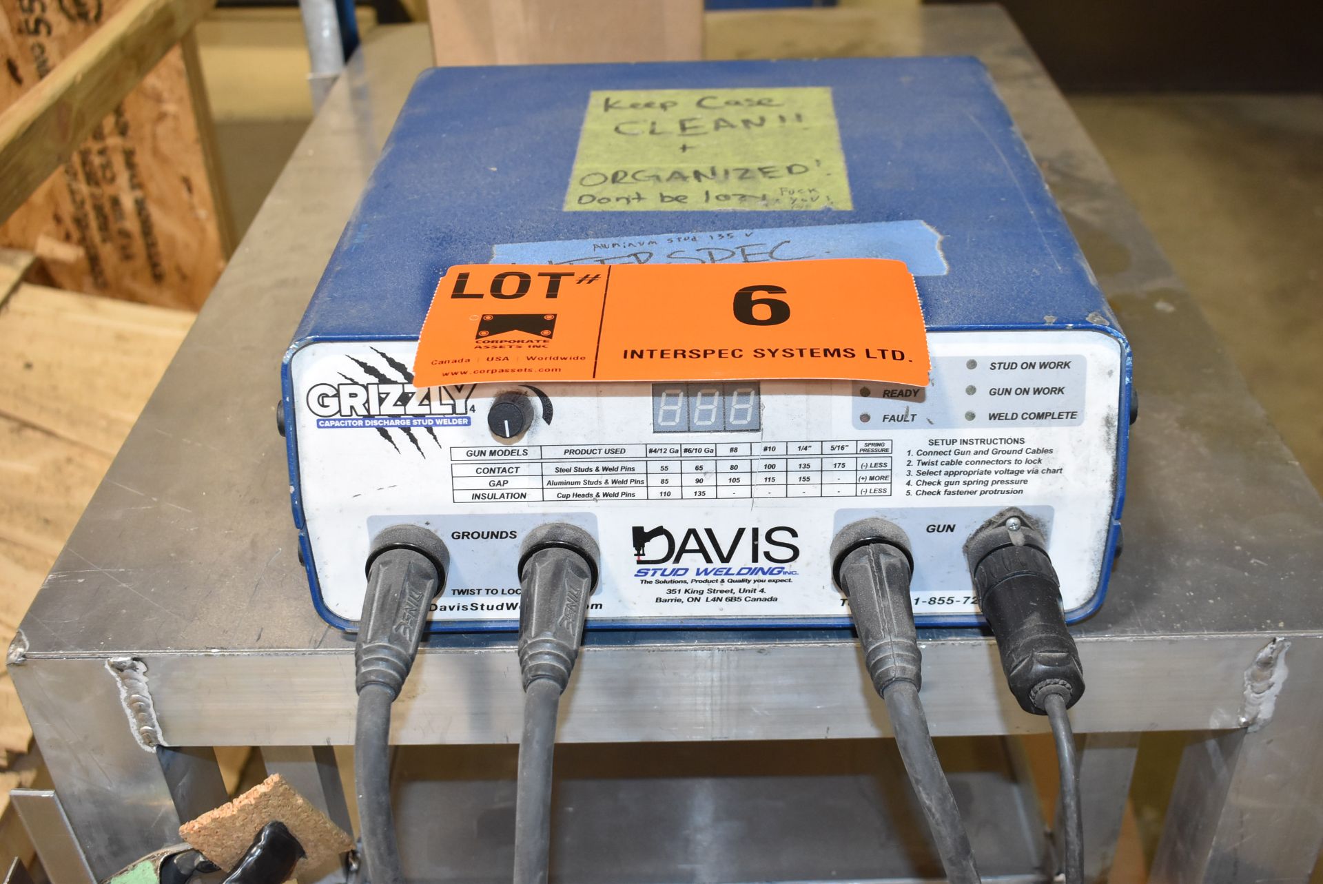 DAVIS (2016) GRIZZLY PRO CAPACITOR DISCHARGE STUD WELDER WITH CABLES AND GUN, S/N M1611024 [ - Image 2 of 5
