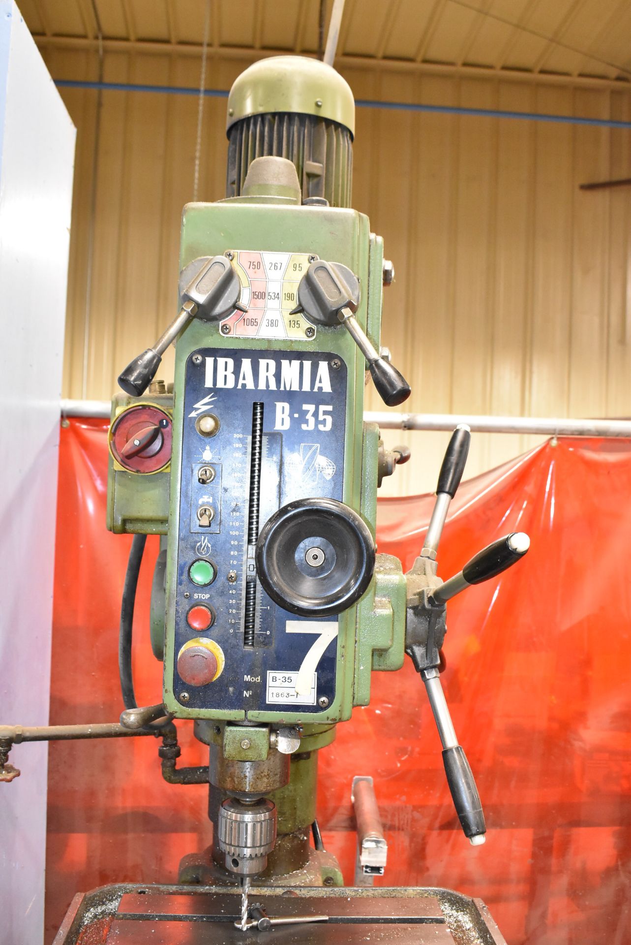 IBARMIA B-35 GEAR HEAD DRILL WITH SPEEDS TO 1500RPM, COOLANT, 17" X 15" T-SLOT TABLE, S/N 1863-1. ( - Image 2 of 9